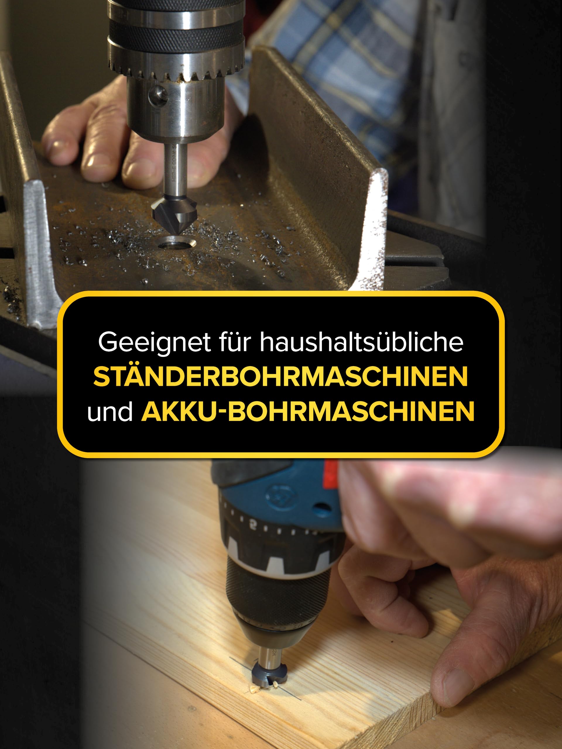 monkeystrong Kegelsenker Set Metall & Edelstahl HSS-E AlTiN 90° 6,3-20,5mm | Industriequalität, AlTiN bis 900°C, HSS-E Co5 Kobaltstahl, extra scharfer V-Schliff, Edelstahl, VA, Stahl, Alu, Kupfer