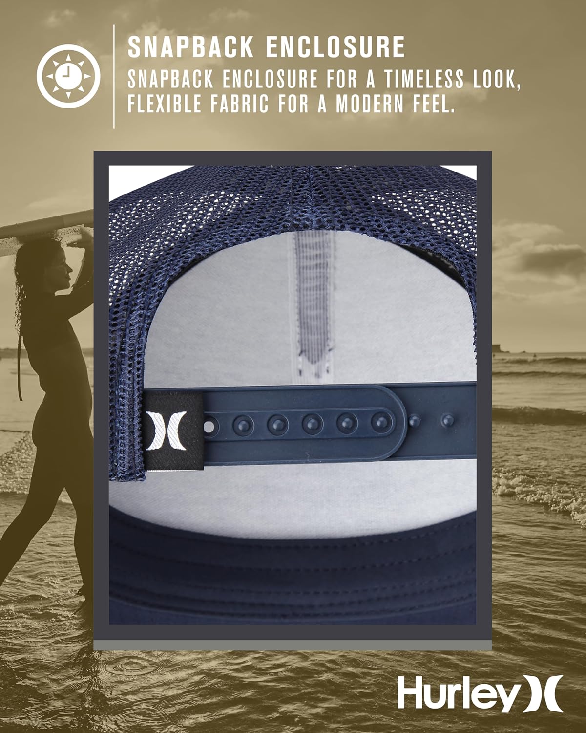 Hurley Men's Trucker Hat - Lightweight Breathable Poly Mesh Back Curved Bill Baseball Cap with Adjustable Snap Closure - Image 5