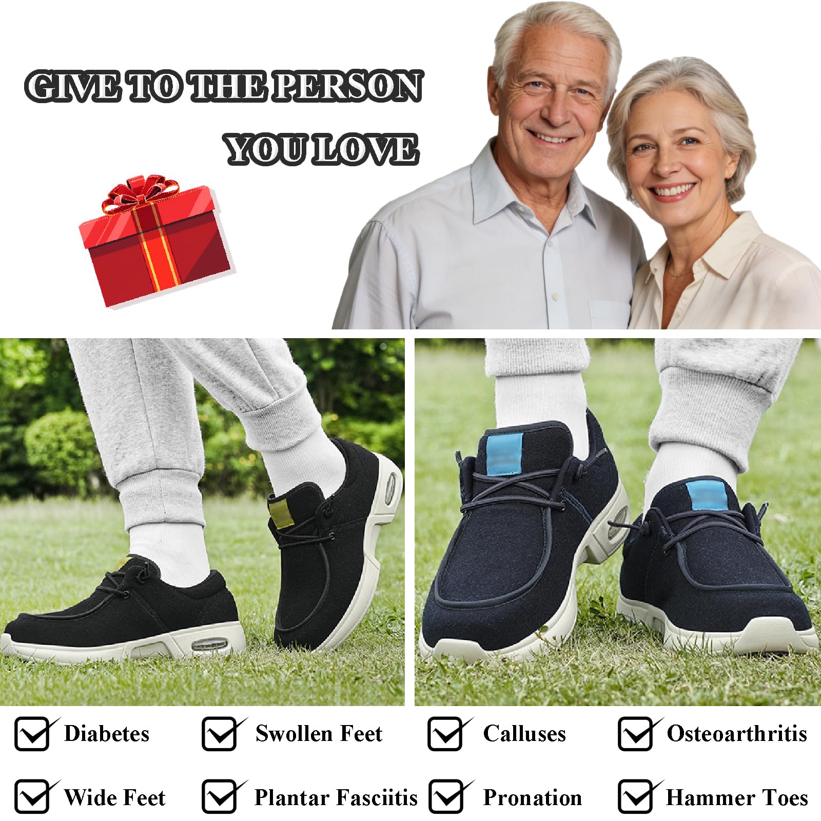 Scarpe da Uomo per Diabetici Donna Anziani Larghe Pantofole con Chiusura Regolabili Antiscivolo Scarpe da Passeggio Comode per Piedi Gonfi