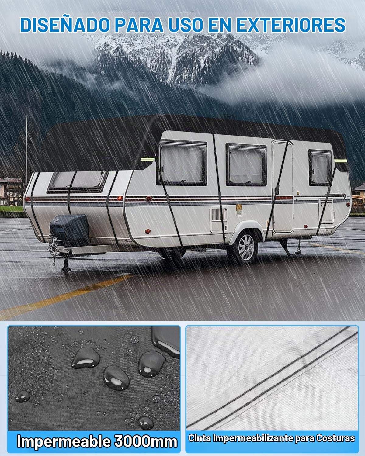 SUPAREE Funda de Autocaravana Funda Caravana Impermeable Cubierta Techo Autocaravana Protección UV Tela Oxford 210D con Tiras Reflectantes 5.5x3m