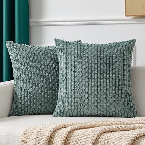 Vista 26 de Kevin Textile - Juego de 2 fundas decorativas para cojines, de pana y con moderno estilo campestre bohemio a rayas para decorar hogar, sofá, cama