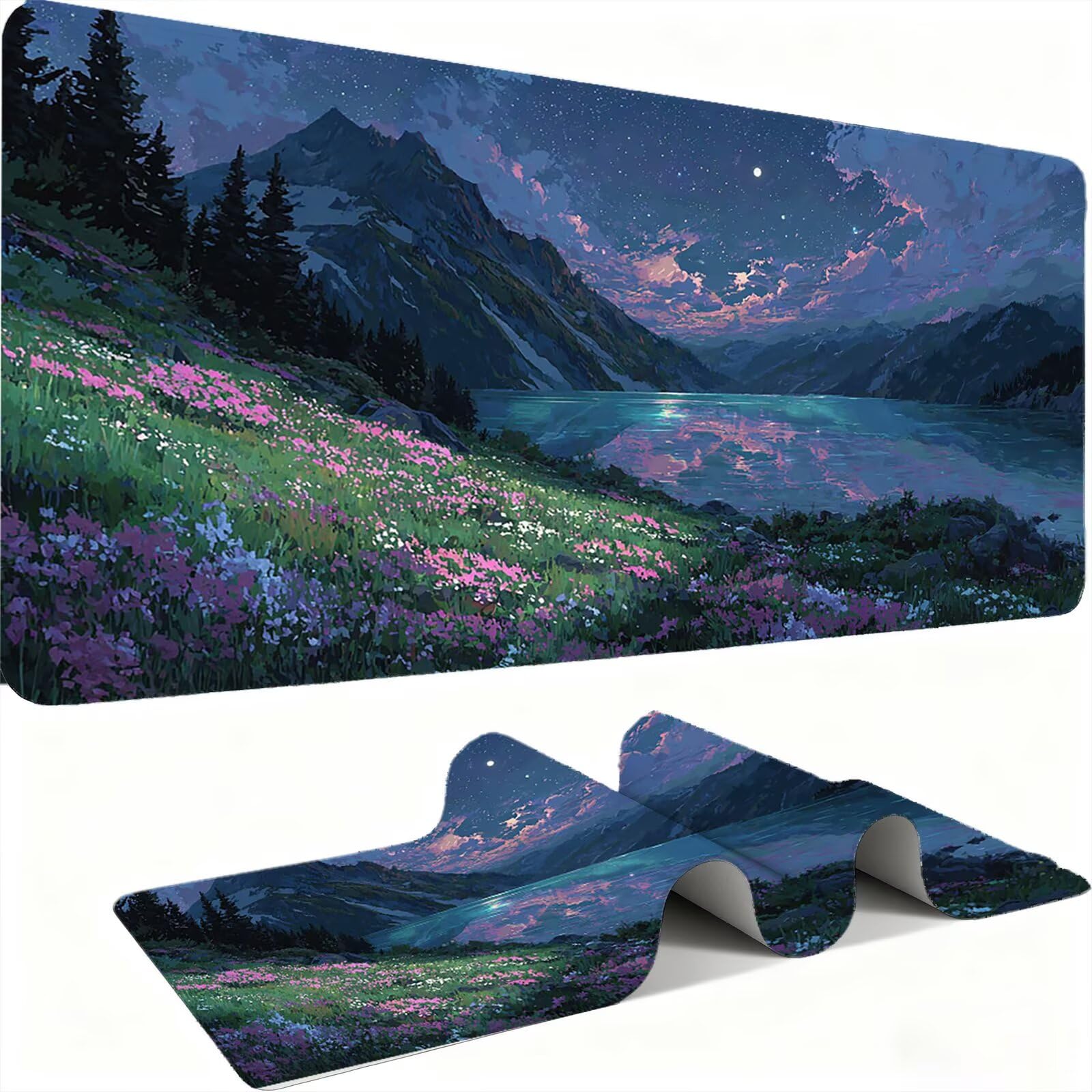 Podkładka pod mysz Jezioro/Krajobraz XXL 1500 x 800 mm Duża podkładka pod mysz Przyszyte krawędzie Wodoodporna Antypoślizgowa Duże Rozszerzone akcesorium na biurko do PC, przenośny poprawia precyzję i