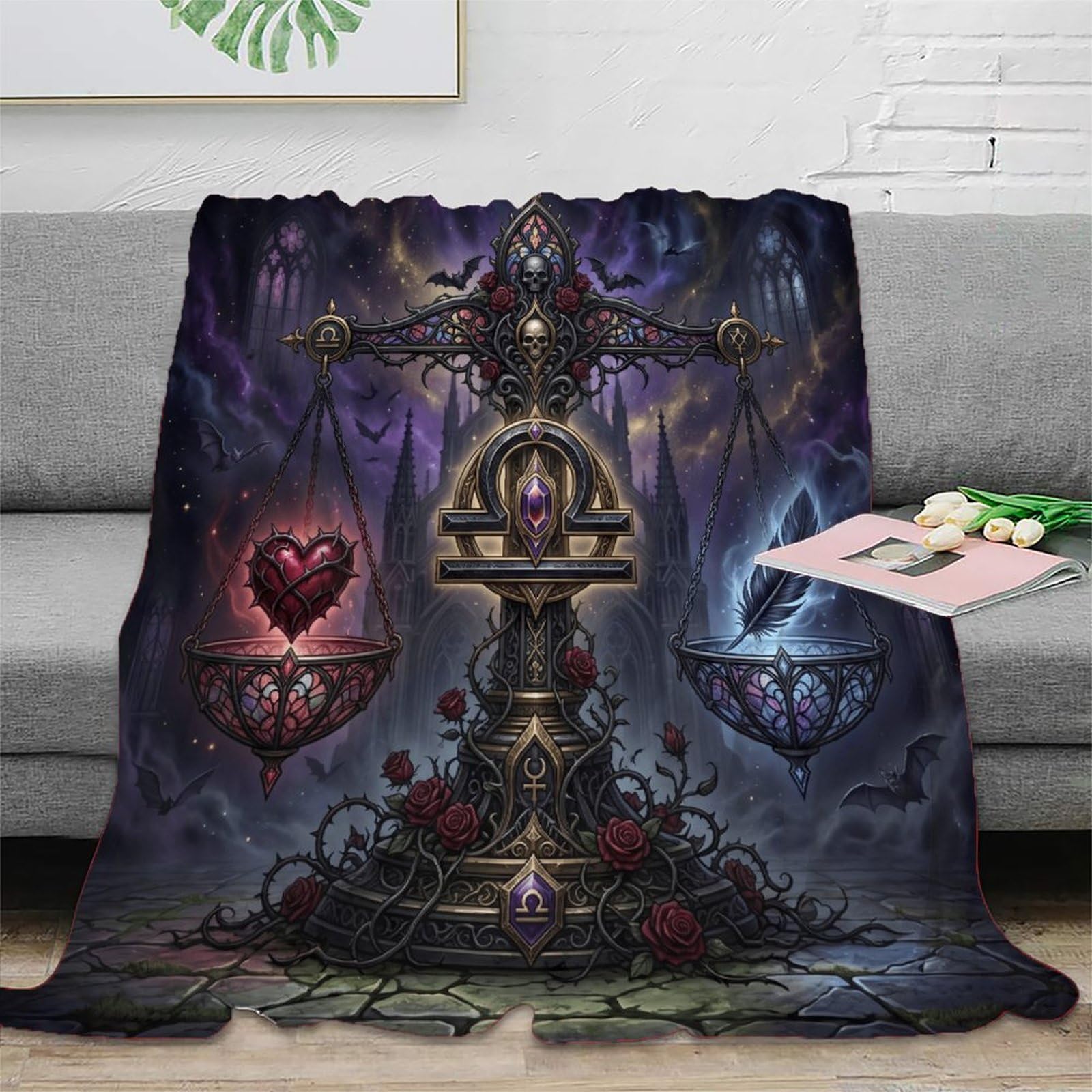 W7C8U2X3 Zodiac Libra Mystical Gothic Flannel Throw Blanket, Guest Bed Room