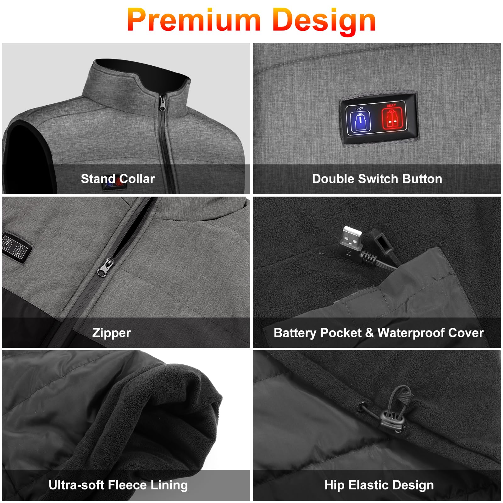 Tonfarb Gilet Riscaldato Uomo, Gilet Riscaldante Uomo con 4 Zone Riscaldamento, 3 Livelli Temperatura, Elettrico Giubbotto Riscaldato per Attività All'aperto, Pesca, Sci (Batteria Non Inclusa)