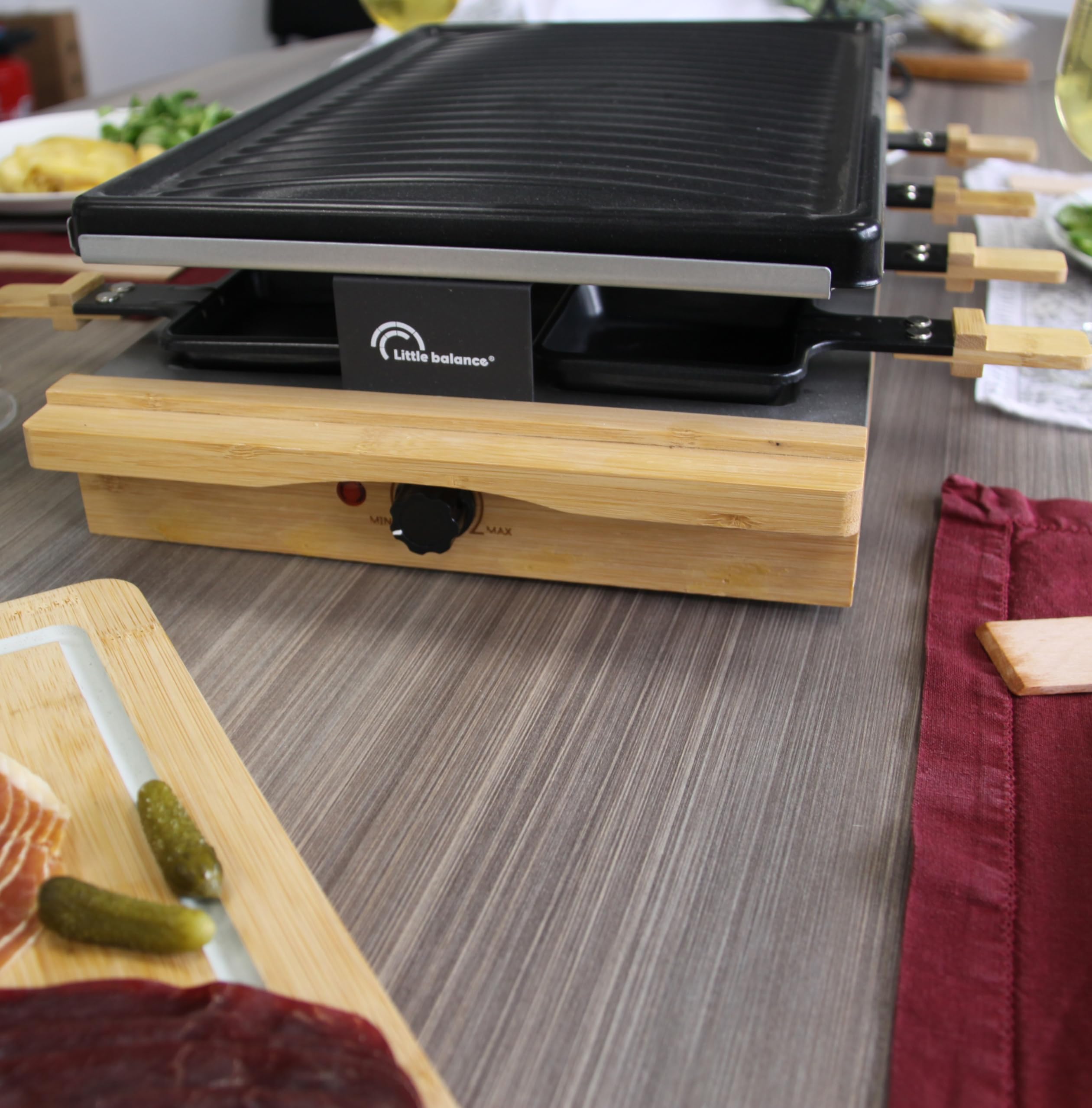 Amazon.de: LITTLE BALANCE 8501 Premium Bambus 8, Raclette Grill 8 Personen,  Antihaftbeschichtung, 1200 W, echter Bambus