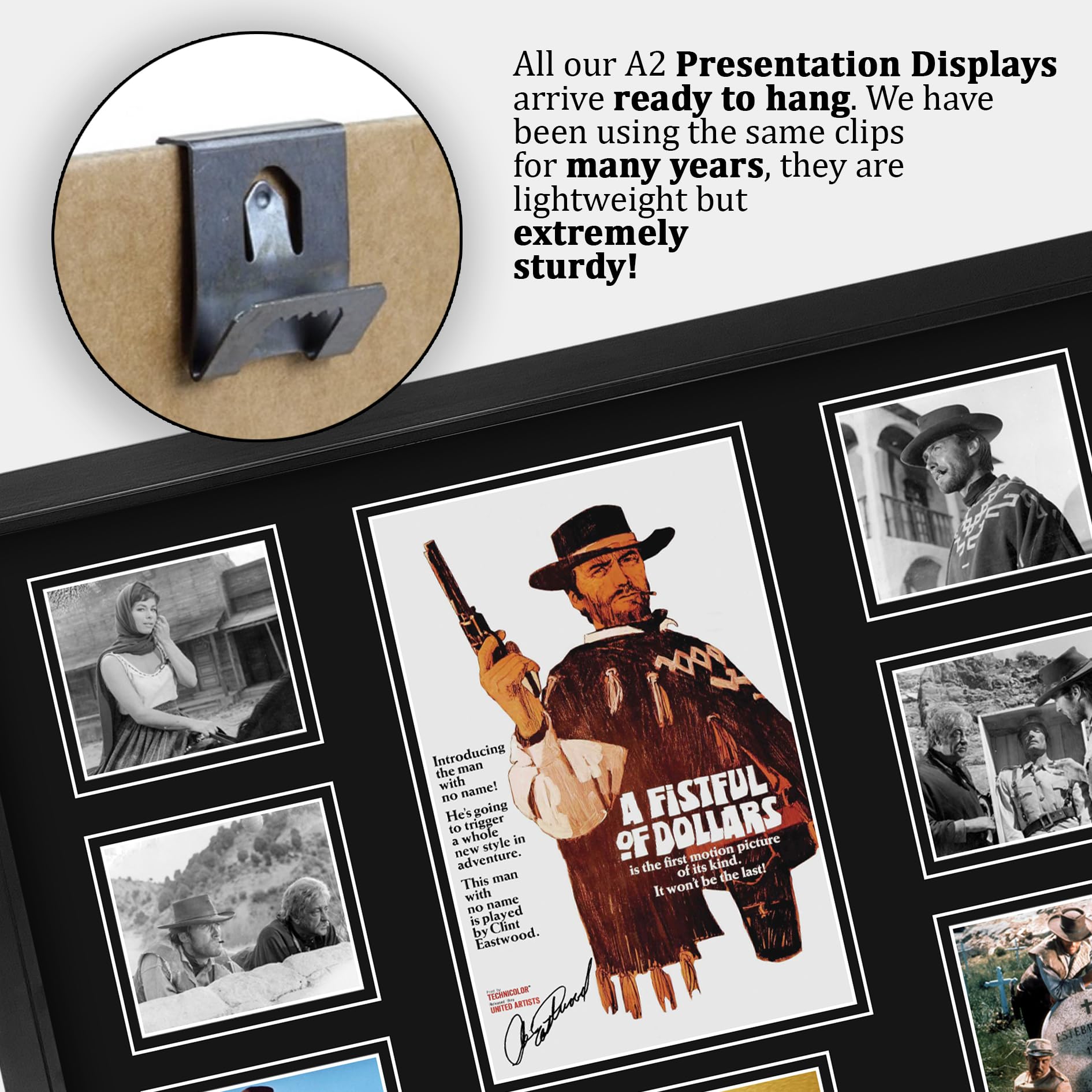HWC Trading A Fistful Of Dollars Clint Eastwood Regali Stampato Poster Firmato Autografo Immagine Per Film Memorabilia Tifosi - A2 Incorniciato (ID-006468)