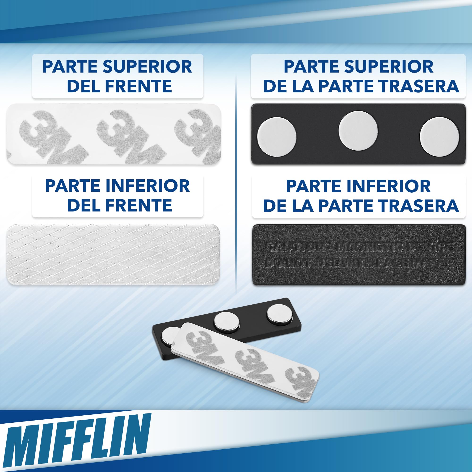 Imanes de etiqueta de nombre Mifflin (100 imanes de insignia 44,5 x 12,7 mm) con 3 imanes de neodimio extrafuertes para portatarjetas de identificación