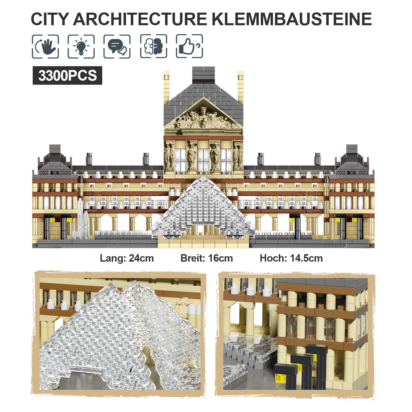 Finger Rock Louvre Di Parigi: Modello Architettura Con 3377 Micro Mattoncini