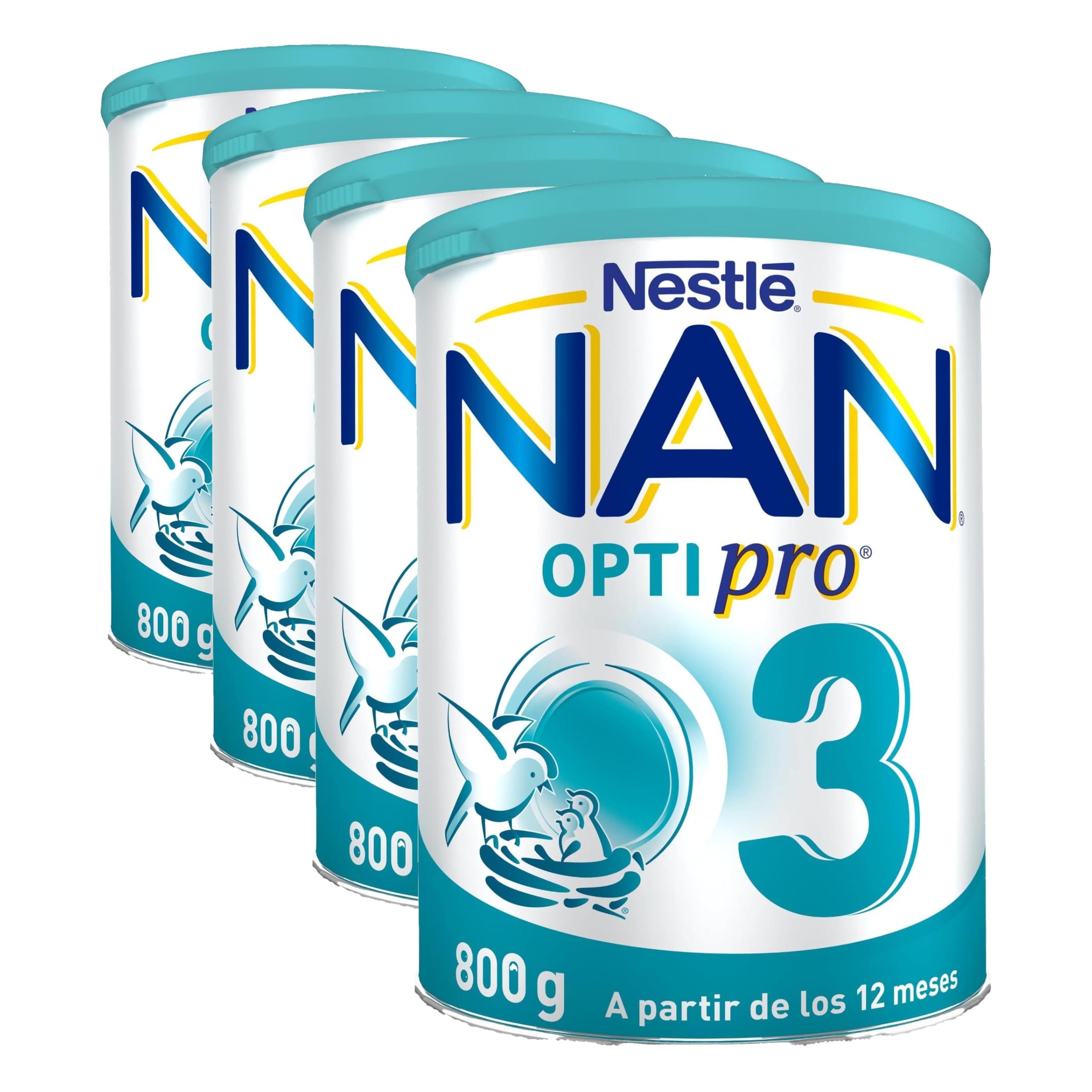Nan Nestlé Optipro 3 Fórmula de Crecimiento en Polvo, 12 Meses +, 800g (Paquete de 4)