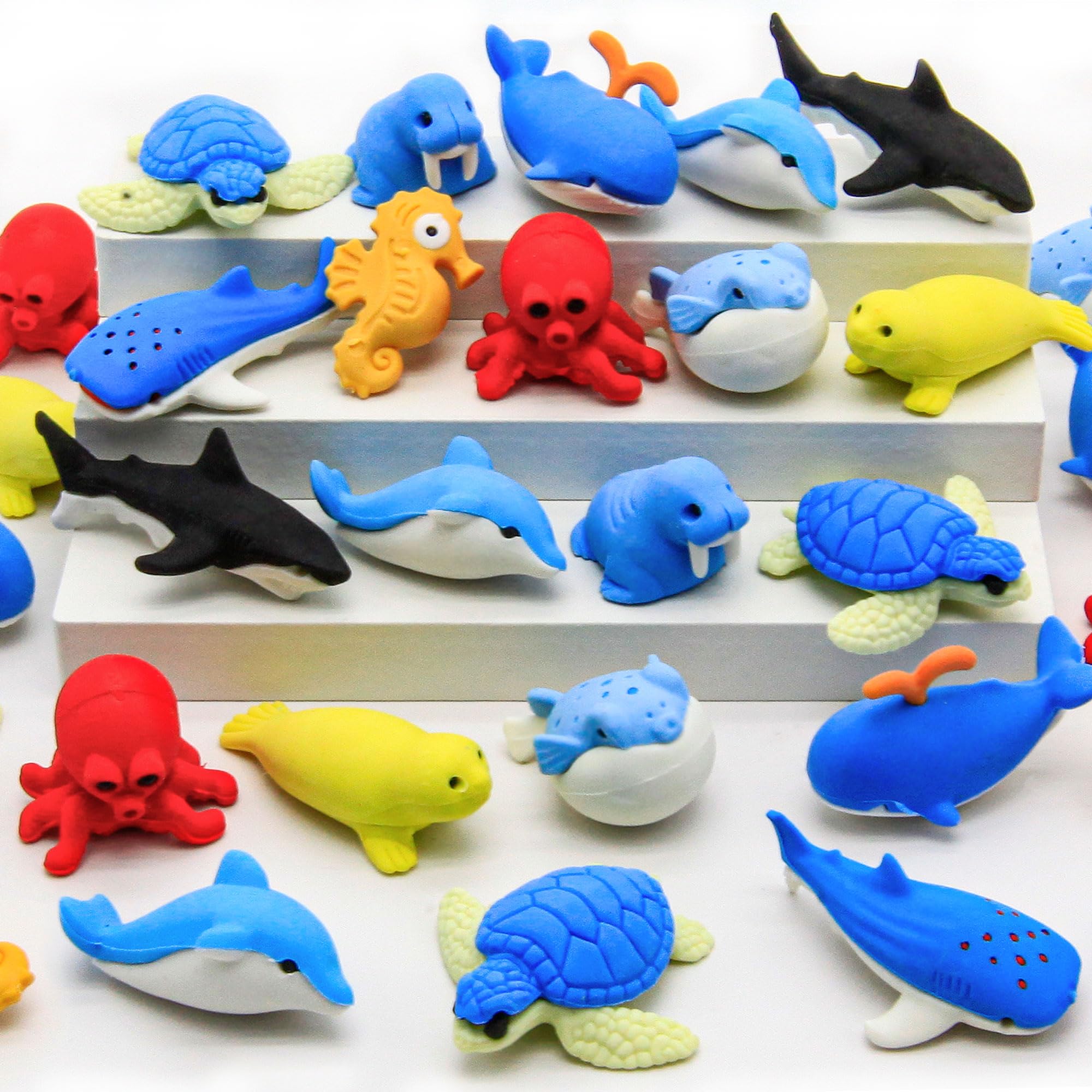 40 pcs Sea Animal Erasers for Kids Desk Pet, 3D Take Apart Animal Pencil Erasers for Kids Classroom Prizes, Class Treasure Box,Game Rewards,Party Favors