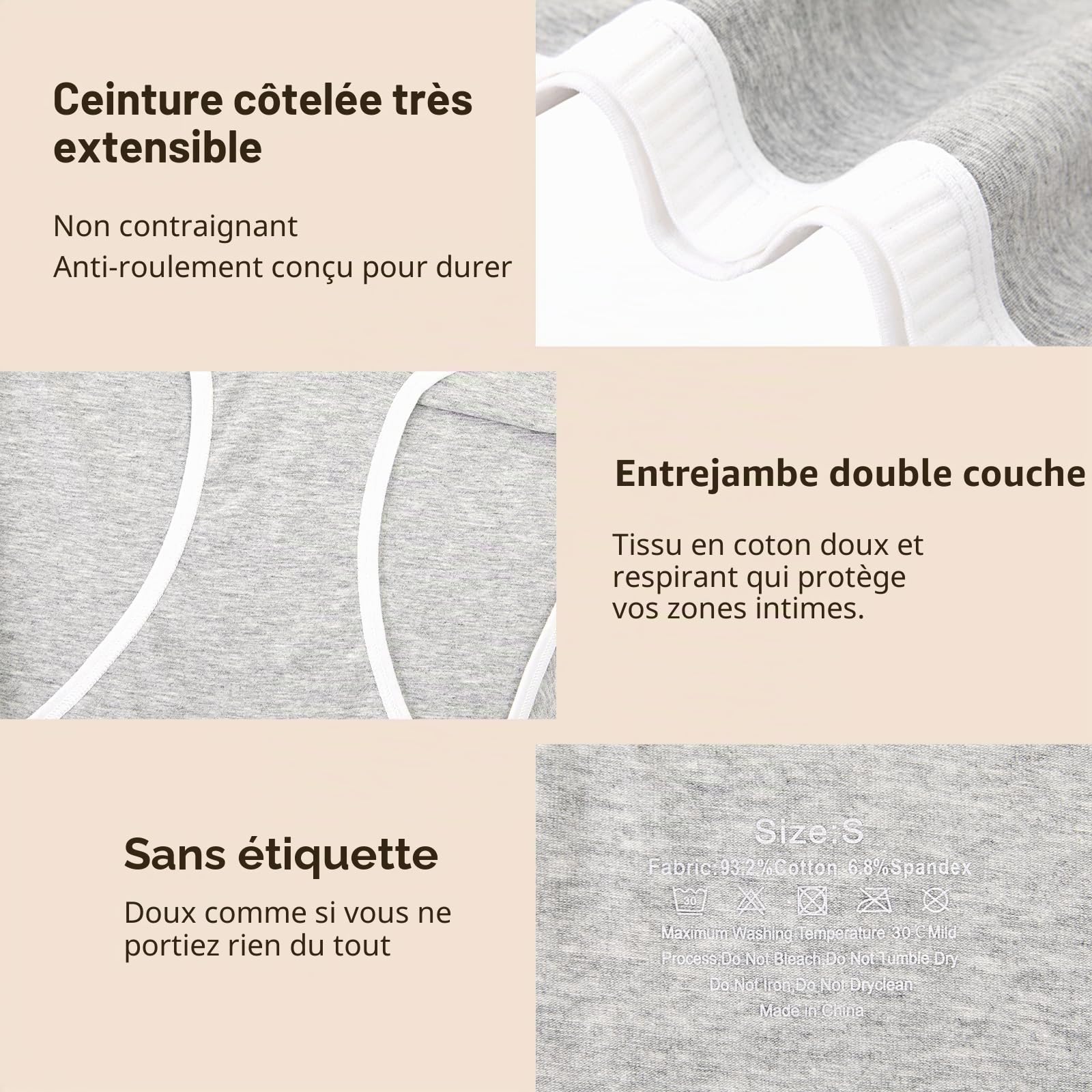 Culotte Femme Taille Haute Boxer Coton Shorty Culottes Coton pour Femme Respirant Stretch Slip sous-Vêtements Lot De 4