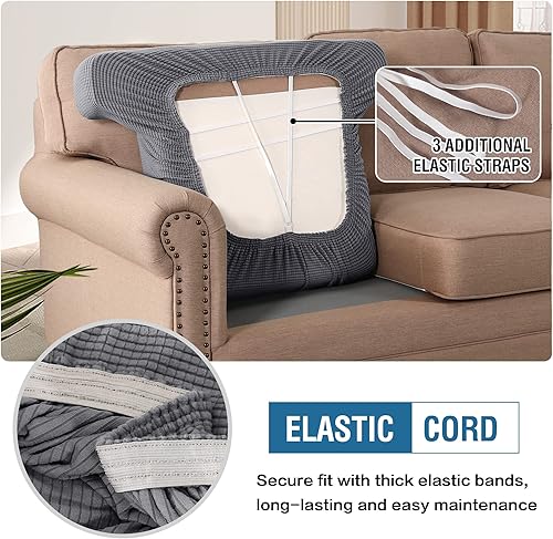 Miniatura 5 de H.VERSAILTEX Funda elástica con cojín en T para sofá, funda de cojín en T para sala de estar, funda de cojín en T con bandas elásticas, tela