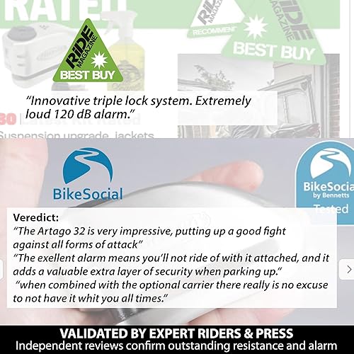 Miniatura 6 de ARTAGO 32 Cerradura de disco para motocicleta de última generación 2 en 1 | Alarma inteligente, 120 dB, advertencia de no toque | Exclusivo bloqueo