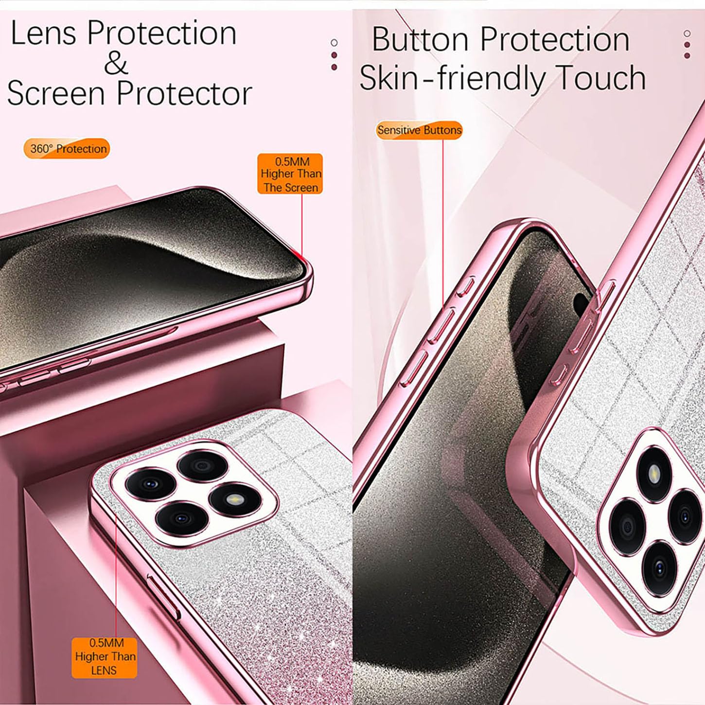 SEAHAI Cover Per HONOR X7c / HONOR 200 Smart 5G - Custodia Trasparente Con Brillantini Sfumati E Motivo Carta - Morbida TPU Antiurto - Nero