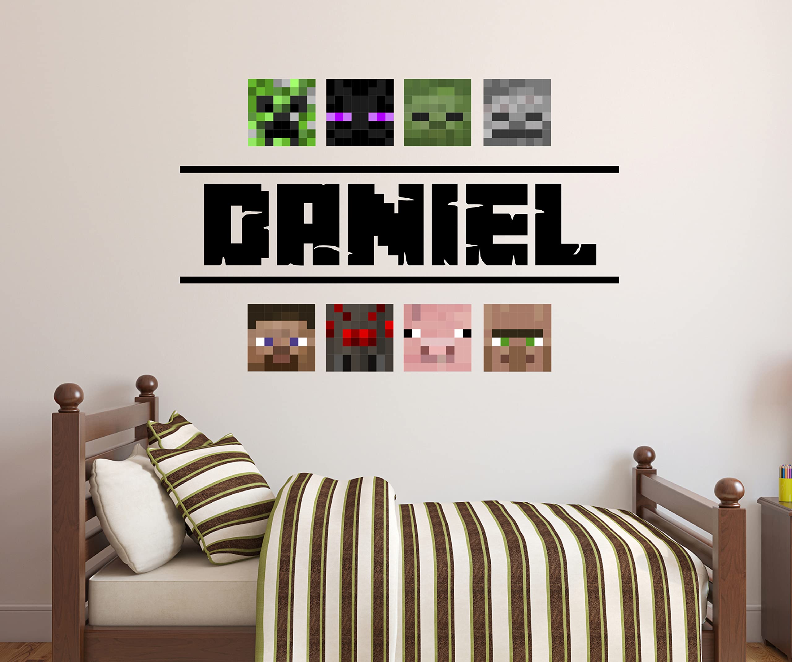 Personalized Gaming Name Wall Decals - Famous Video Game Sticker for Kids Room - Gamer Room Bedroom Stickers - Mine Removable Wall Decal for Boys