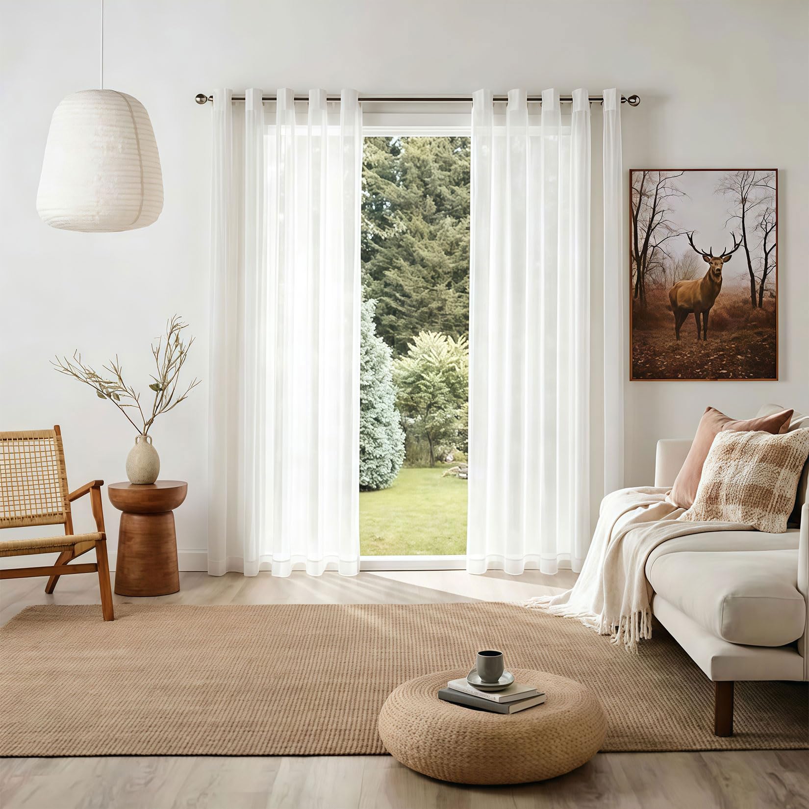 Rideau Voilage 275 x 130 cm Transparent Lumineux Filtrer, avec Oeillets Transparent Voilage Fenetre Décorations D'Intérieur, Moderne pour Lit Armoires Chambre de Fenêtre, Blanc