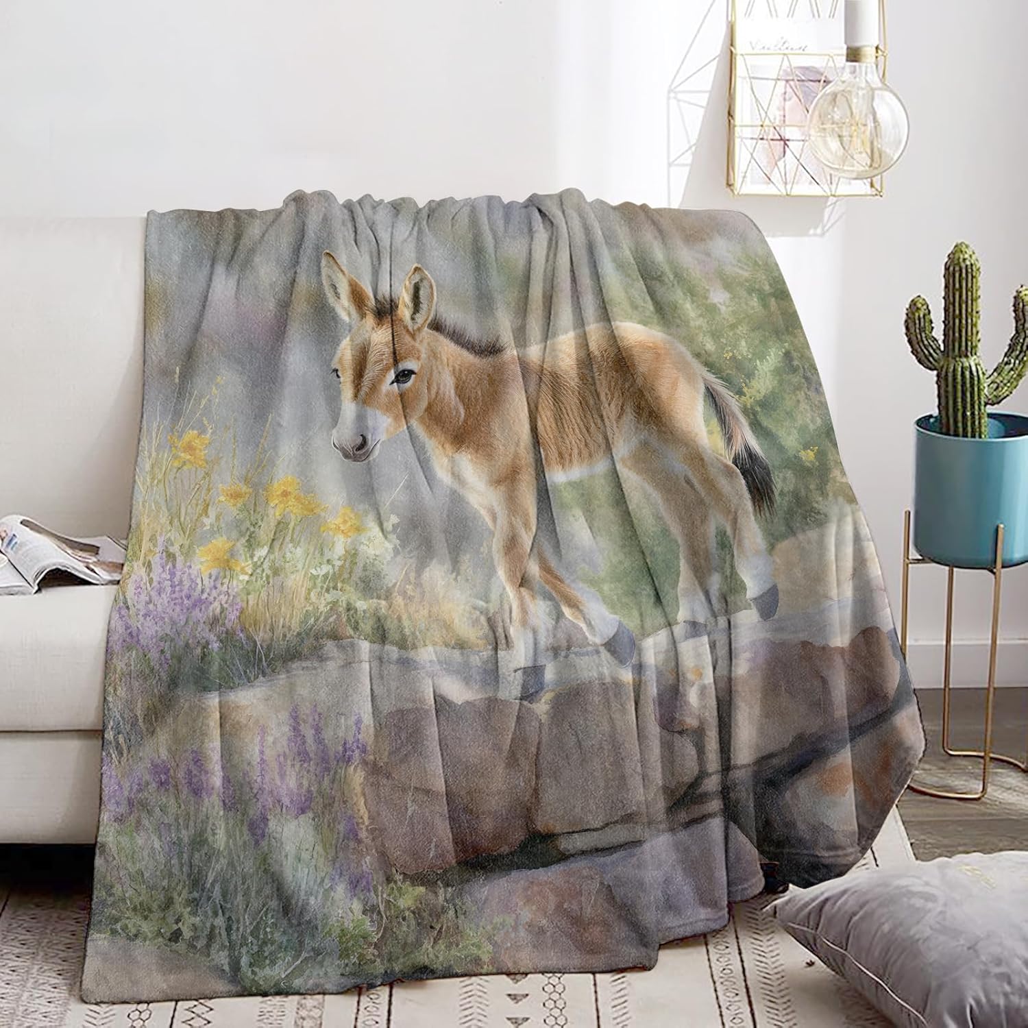 Sweet Donkey Blanket Soft Cozy Flannel Throw Blanket, Warm Yet Lightweight Cute Donkeys on Rocks Blankets for Travel, Couch, Bed, for Adults Women Boys Girls, Fuzzy Outdoor Comfort Wrap 60"×50" - Image 2