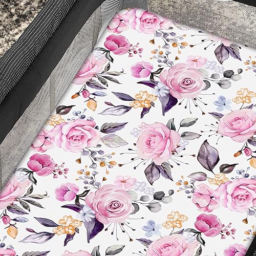 Miniatura 7 de Pea Pod Pack N Play - Sábanas para bebé niña, paquete de 2 sábanas neutras florales para cuna, sábana bajera ajustable y portátil, tejido de jersey