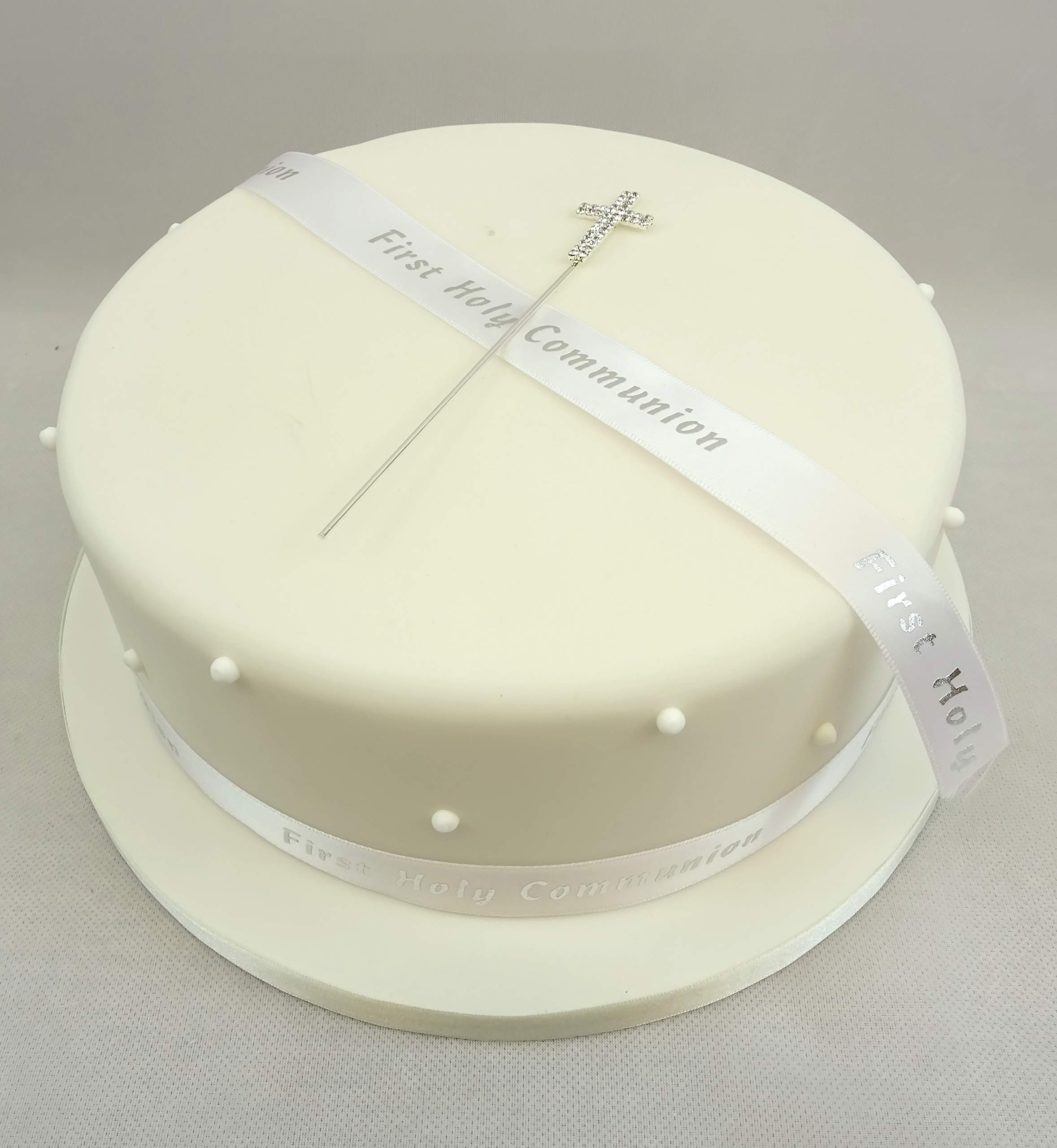 The Cake Emporium Ltd Silver 1St First Holy Communion Diamante Cross & Ribbon Cake Topper Ornament