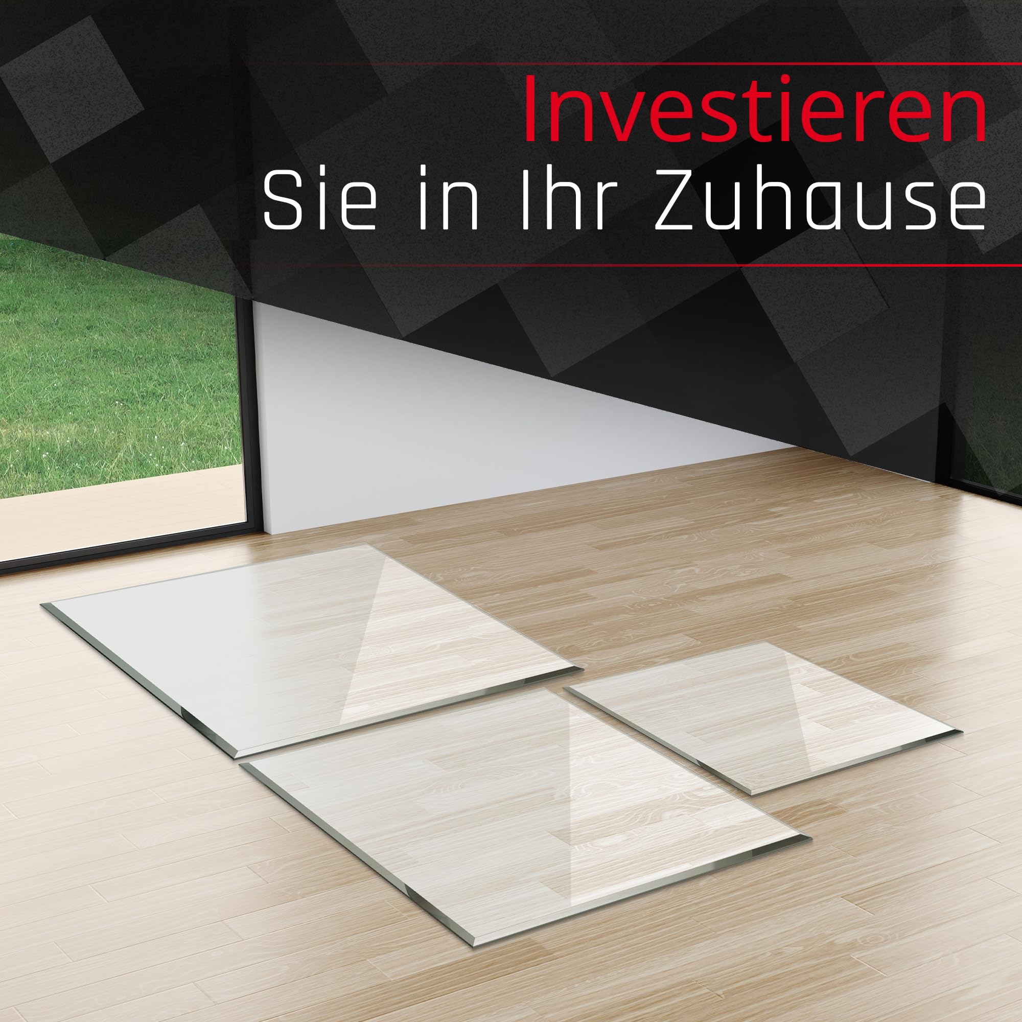 BIJON Funkenschutz-Platte mit Facettenschliff, Glasplatte Kaminofen, Kaminschutz mit ESG Sicherheitsglas, Kamin Glasplatte, Tropfenbogen 110 x 110 cm, 8mm