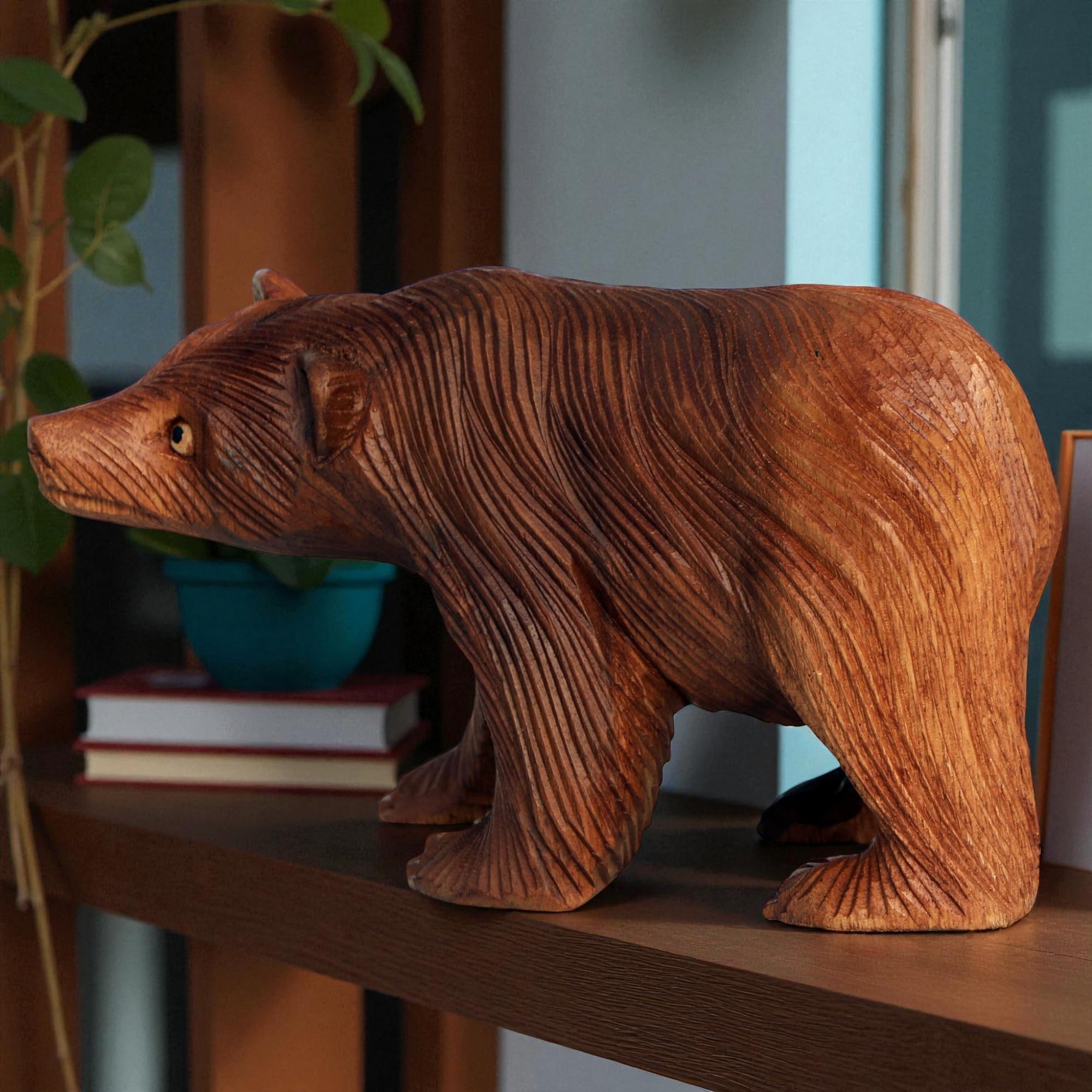 Grizzly Bär - aus Holz in Handarbeit geschnitzt Geschenk-Idee zur Deko Figur Braunbär Statue