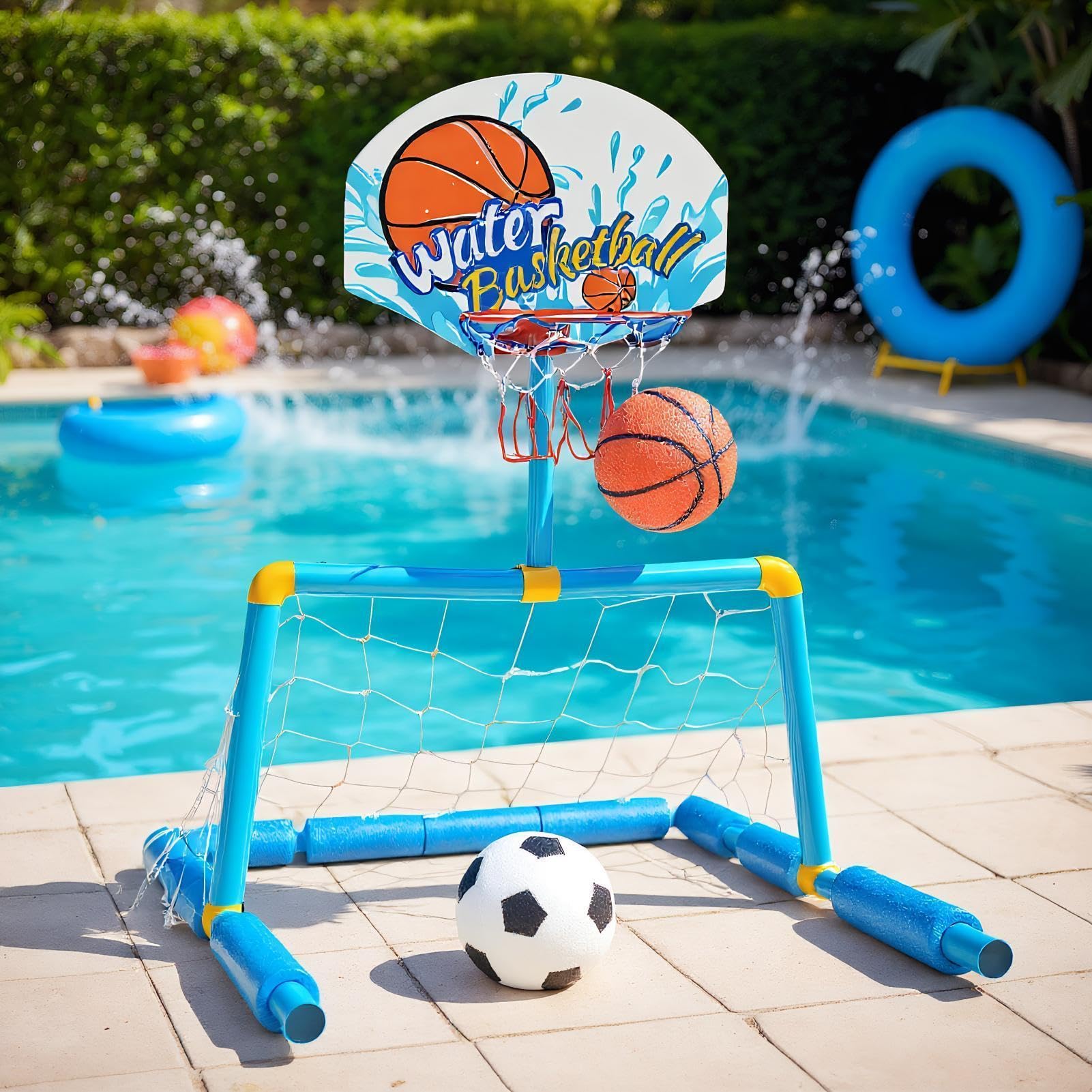 Generico Canestro da Basket per Piscina | Gioco Galleggiante 2-in-1 per Pallanuoto | Canestro da Basket Galleggiante | per Cortile Viaggio Spiaggia Piscina Campeggio Lago Festa Estiva