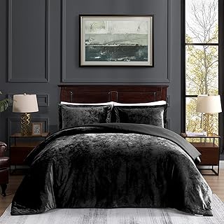 TAMGHO Crushed Velvet Comforter, Black Queen Comforter Set, Luxury Soft ...