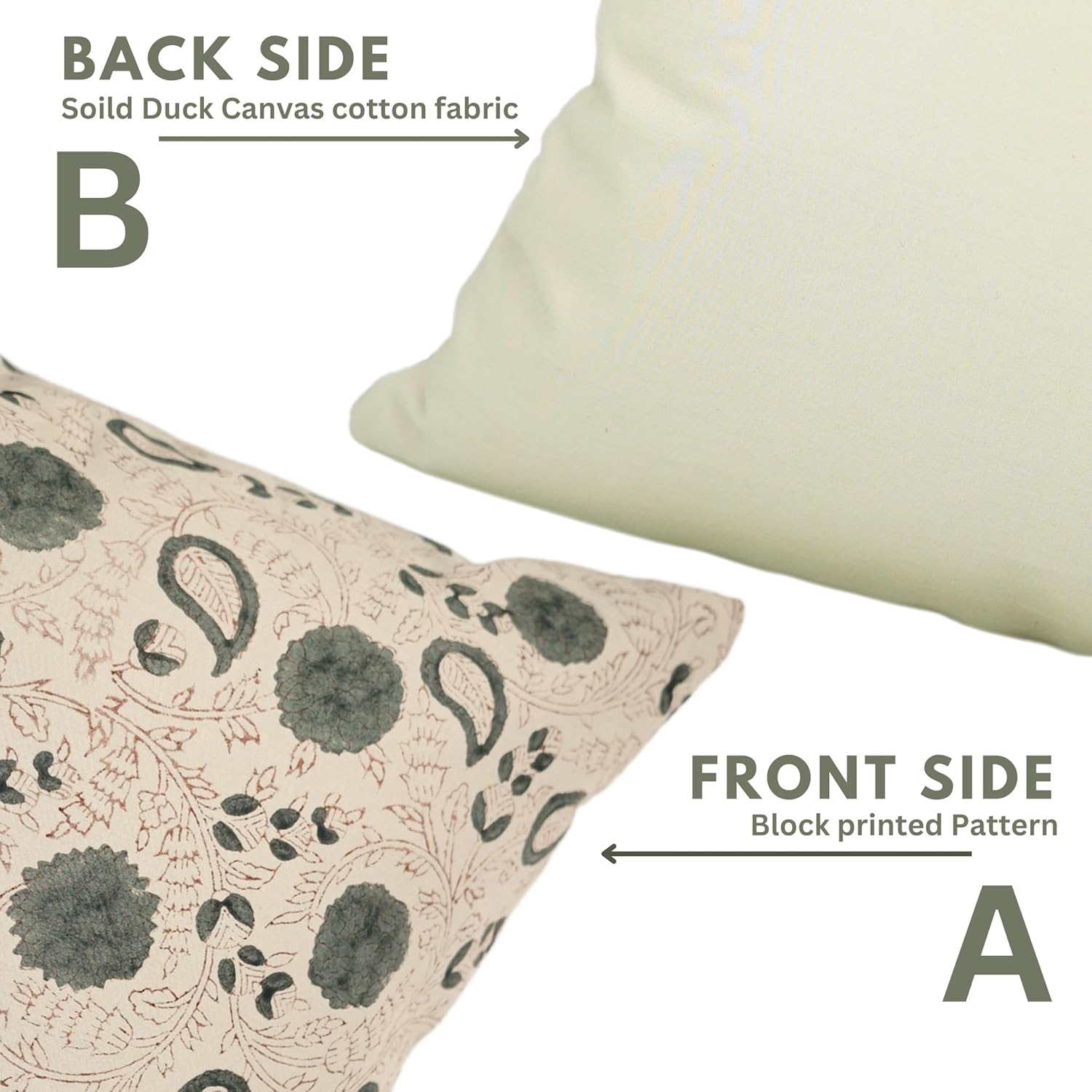 Handmade Block Print Cotton Satin Decorative Throw Square 26X26 Inch Pillow Cover with Hidden Zipper for Couch, Sofa, Bed, Thanksgiving, Summer, Spring Season, Fall Decoration, Gopy, Grey