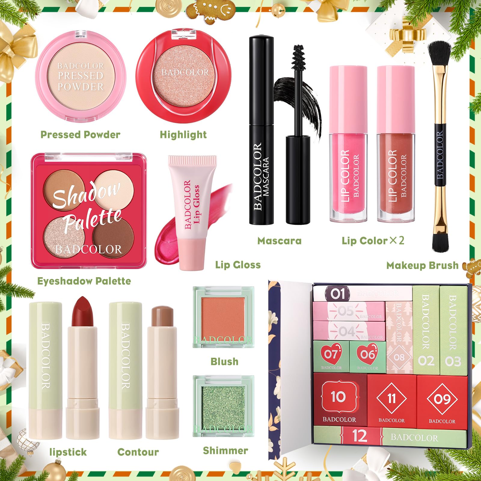 Set de maquillaje calendario de Adviento – 12 días de Navidad cuenta atrás calendario regalo maquillaje sets