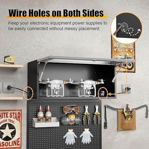 Miniatura 4 de Armario de pared de metal para garaje, armario de almacenamiento flotante para garaje, montaje en pared, armario de tienda superior, caja de