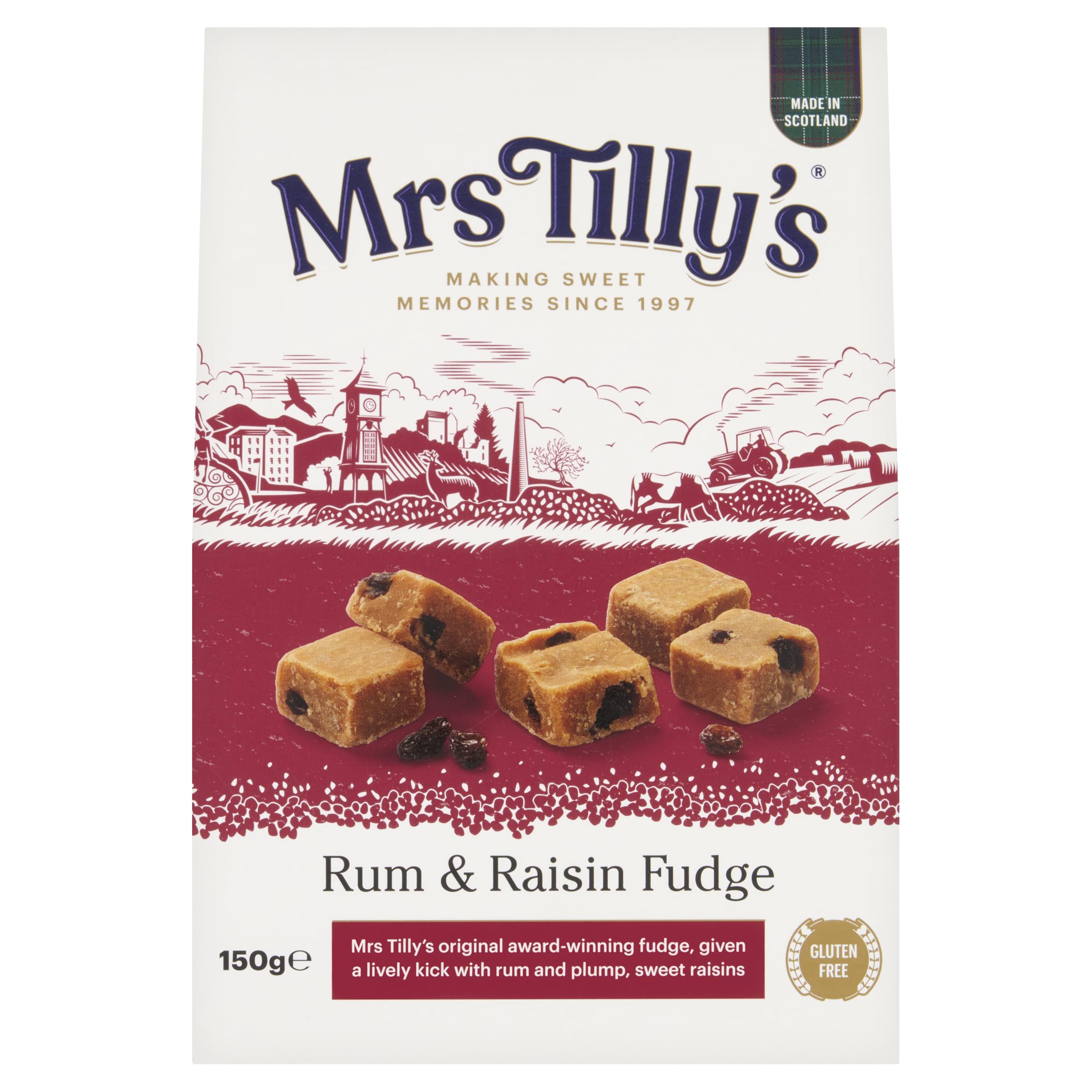 Mrs Tilly's Rum and Raisin Fudge in a Gift Box, 150g