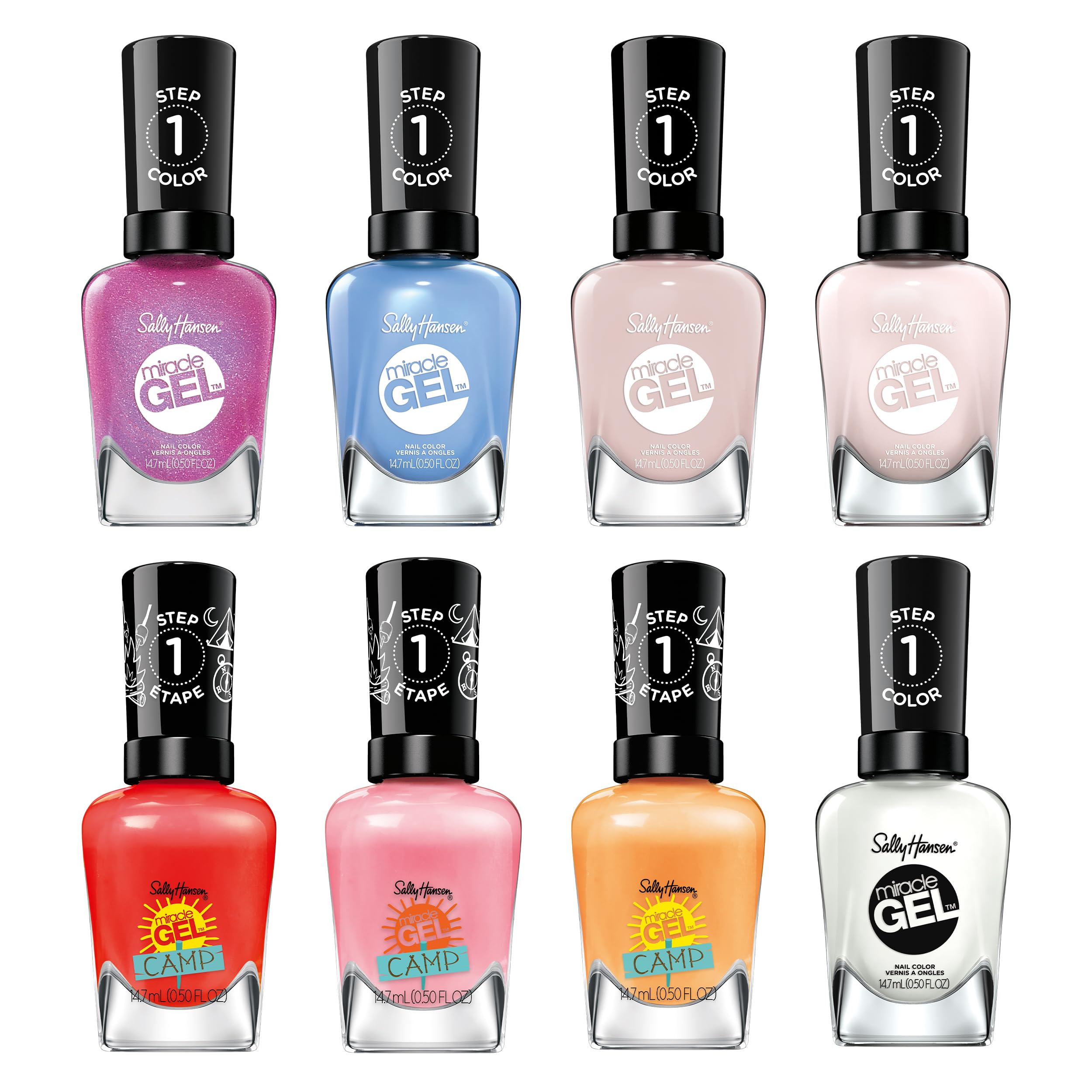 Sally Hansen8-Piece Miracle Gel Nail Polish Set, NO UV Light Required, Gel-Like Nail Polish, Chip-Resistant, Quick and Easy to Use, Salon Quality Results, 100% Vegan Formula - 8 Assorted Shades