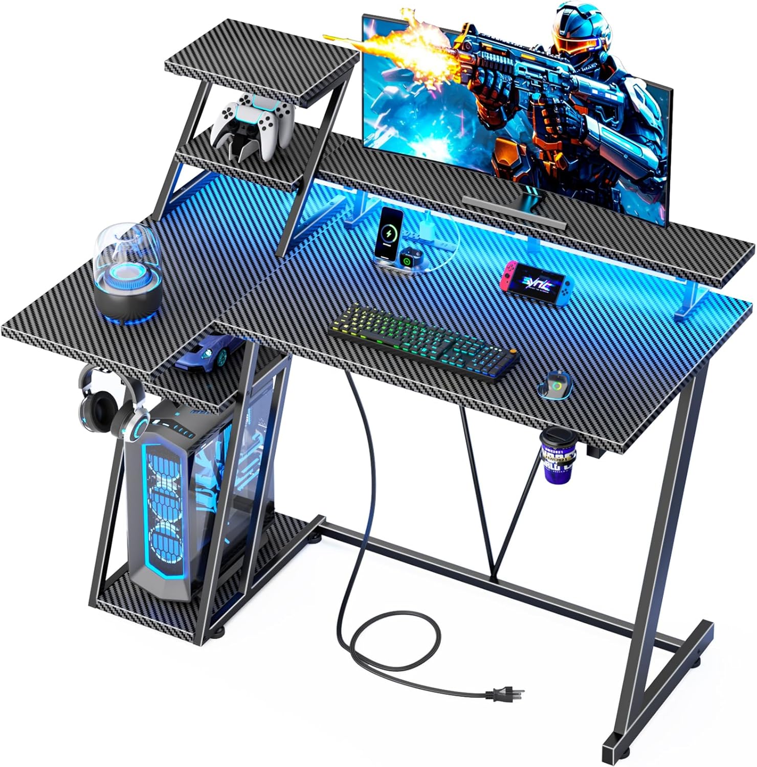 39 Inch Gaming Desk with LED Lights