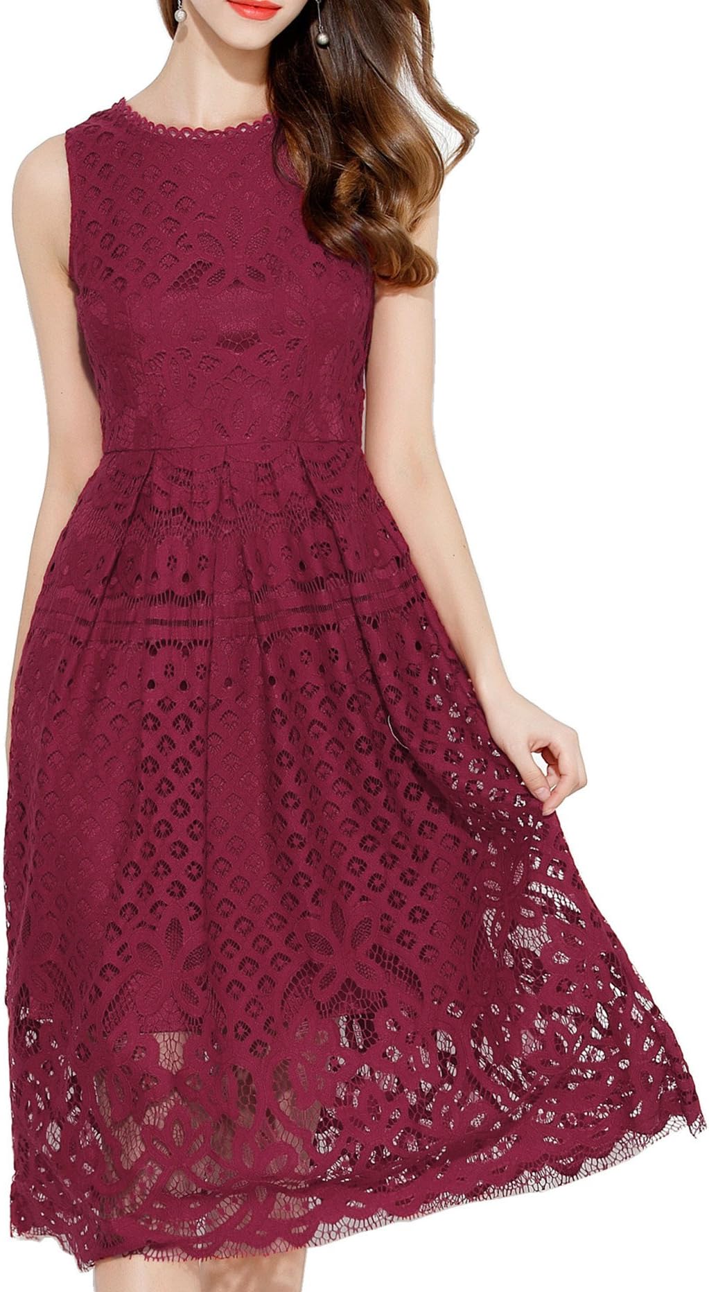 Womens Fashion Sleeveless Lace Fit Elegant Cocktail Party Dress