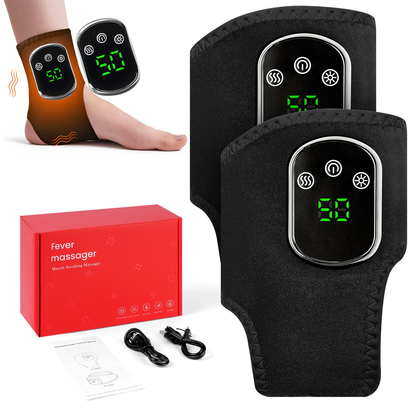 Vicloon 2pcs Massaggio Piedi Massaggiatore Caviglia Elettrico con 3 Livelli di Massaggio e 5 Modalità di Controllo della Temperatura, Aiuta a Alleviare il Dolore ai Piedi, per Diabetici(Due XBL8688B)