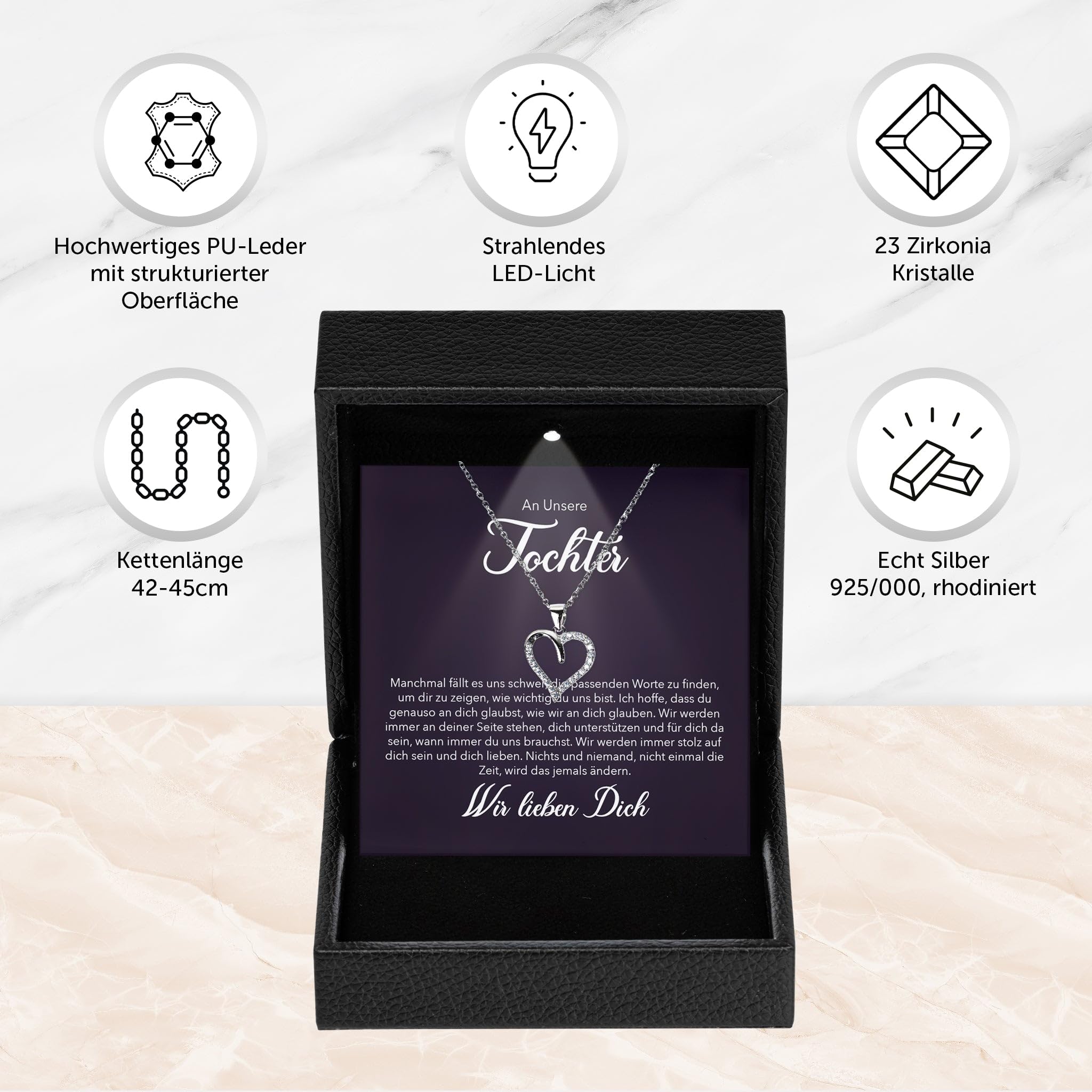 Silber 925 Herz Halskette - Tochter Geschenk von Mama Papa - Konfirmation Firmung 18. Geburtstag Weihnachten