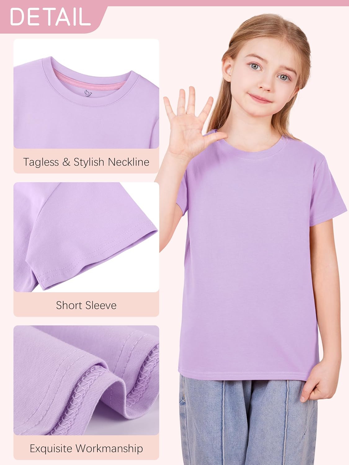 4 Pack Girls Shirts Cotton Short Sleeve Shirts for Girls Kids T-Shirts Tees Summer Tops - Image 3