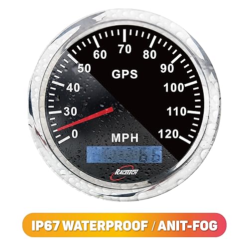 Miniatura 2 de Racetech 3.346 in 3-38 "velocímetro GPS cuentakilómetro digital con sensor GPS 120 MPH impermeable negro dial 7 colores LED para coche, camión,