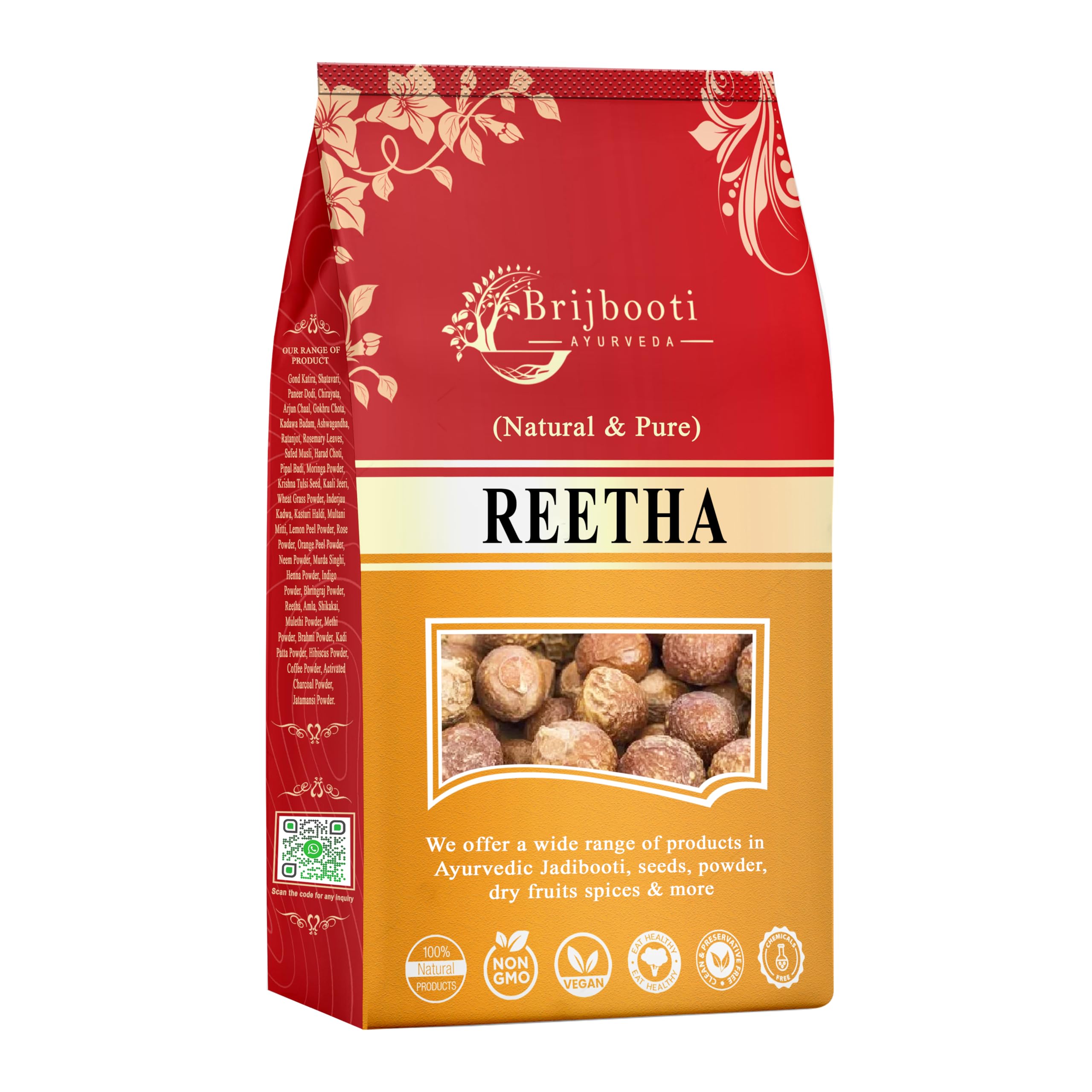 BIRJU MAHAVIR Organic Sabut Reetha/Soap Nuts, 500 gram, Natural (BMKB-207)