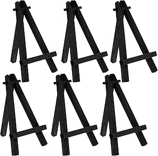 U.S. Art Supply 5" Mini Black Wood Display Easel - A-Frame Artist Painting Party Tripod Easel - Tabletop Holder Stand for Small Canvases, Kids Crafts, Business Cards, Signs, Photos (Pack of 6)
