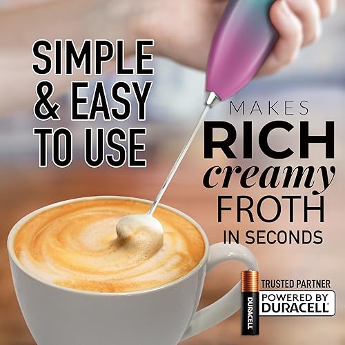 Vista 45 de Zulay Kitchen - Espumador de leche de mano con pilas AA Duracell: batidora de bebidas resistente para café, latte, capuchino y más, color aurora
