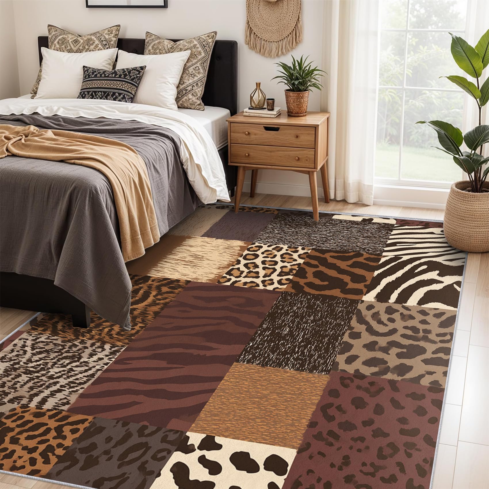 Generisch Patchwork Tiermuster Teppich Wohnzimmer 160x230, Kurzflor Teppich Schlafzimmer Tiger Zebra Leopard Wohnzimmerteppich Groß, Weich Flanell - Antirutsch Carpet H-85