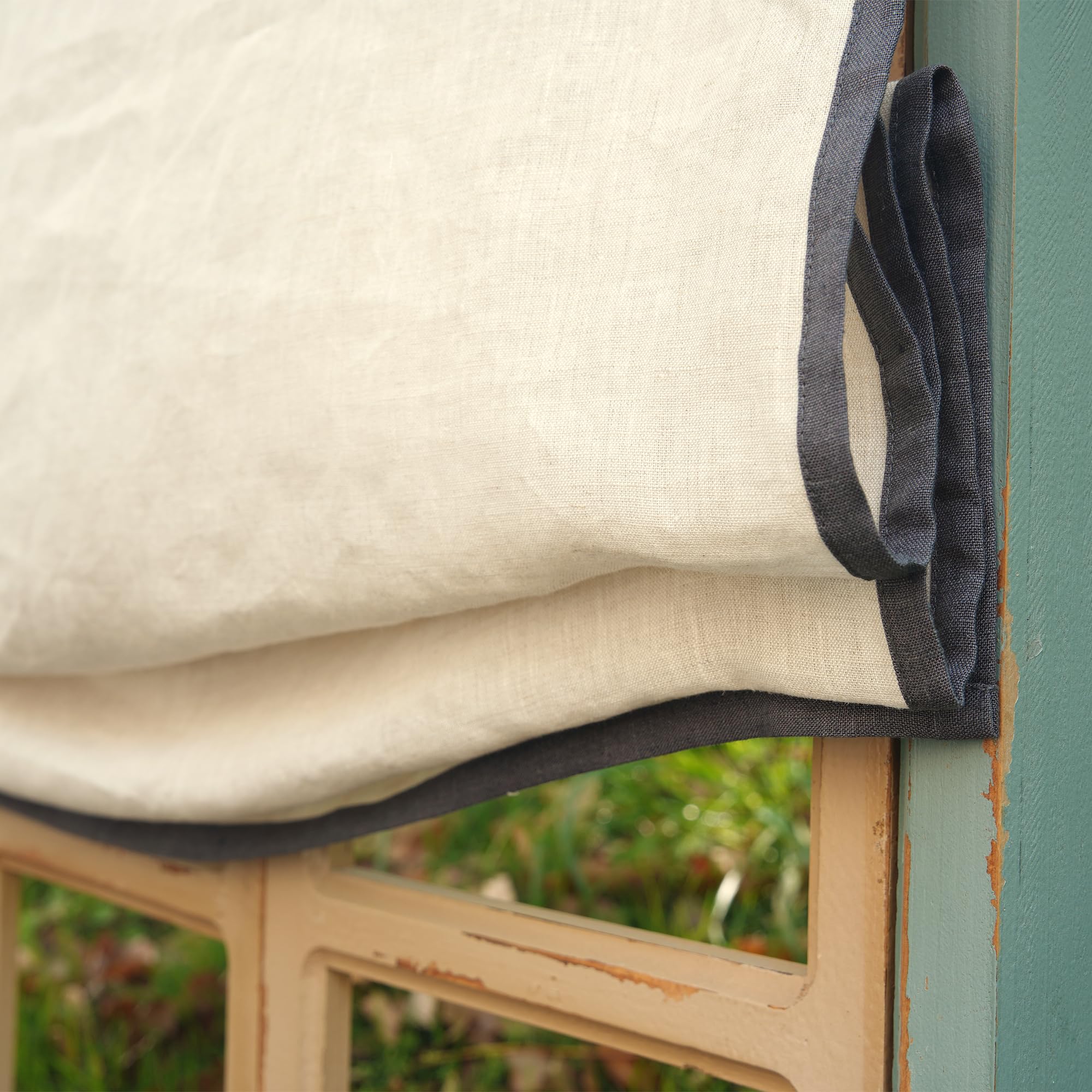 Cordless Relaxed Roman Shades for windows blackout Pure Linen ?Natural Custom Fabric ?Custom Fit Blackout Made to Order Solid Blinds ?Bedroom?Kitchen?Multicolor choice FANXIN&CAIWEI(Narrow Border)