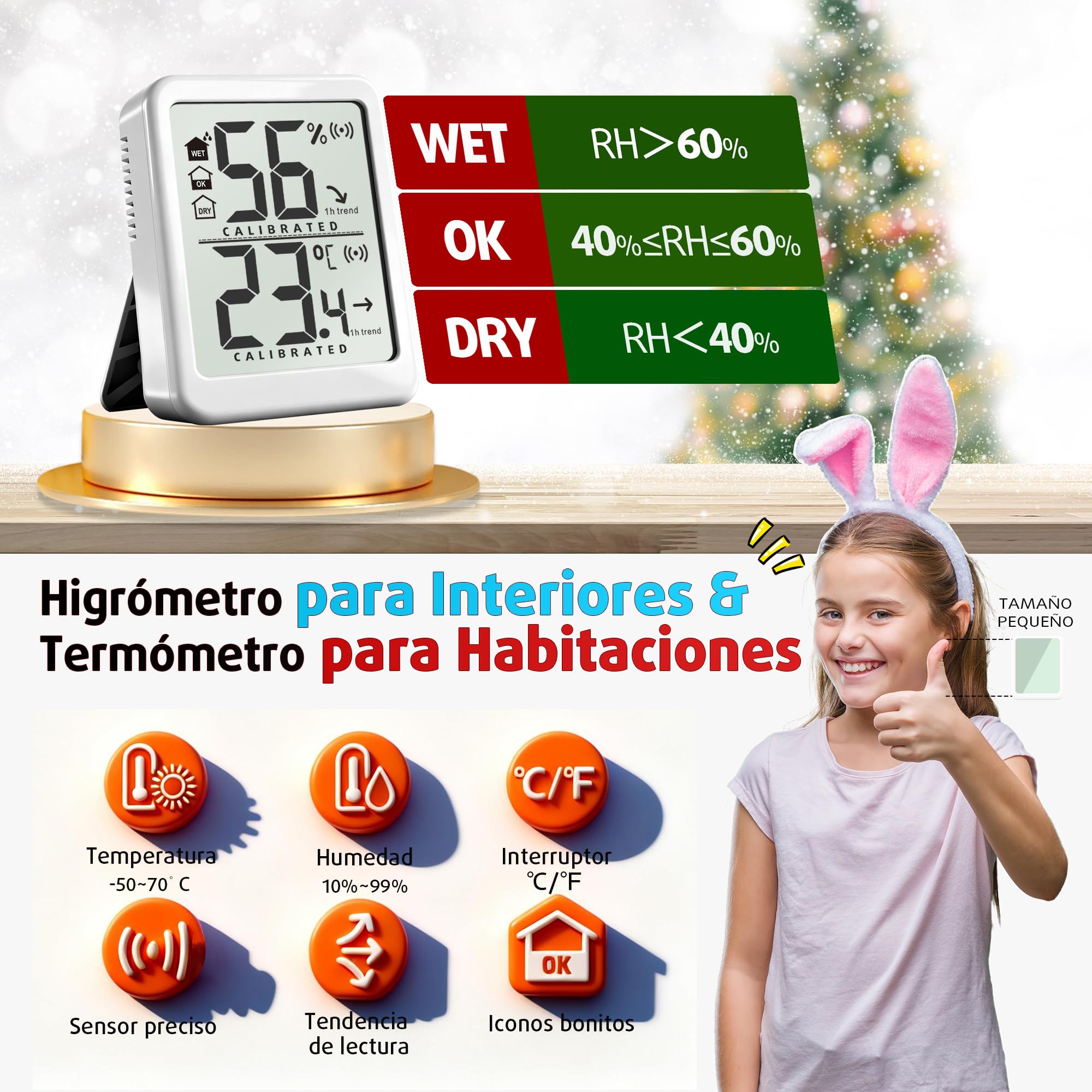 Antonki Termómetro Digital Casa Higrómetro, Termómetro Casa Interior, Medidor Temperatura y Humedad para Hogar, Habitación de Bebé, Terrario, Incubadora, Plantas - Batería Incluida — view 2