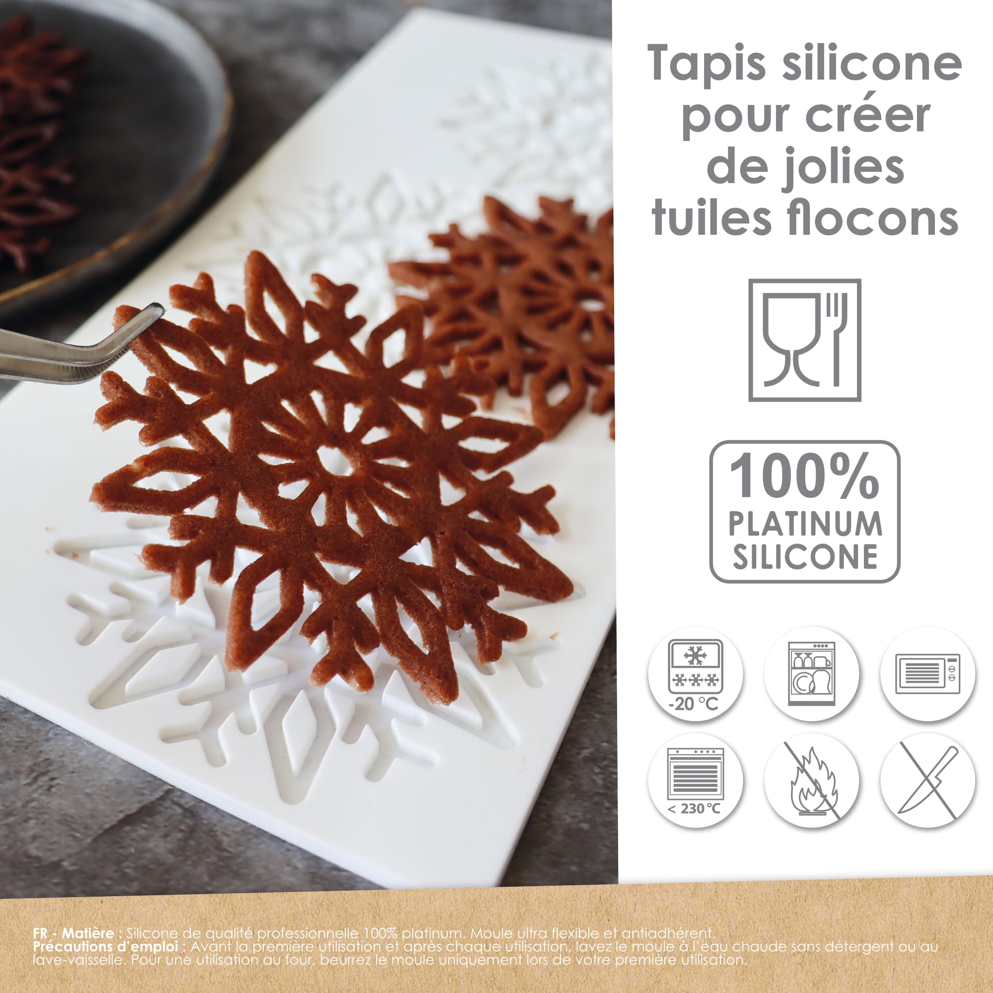 ScrapCooking - Coffret Bûche de Noël « Velours » - Kit Moules & Ingrédients - Insert Bûche & Moule Tuiles Flocons - Gouttière Pâtisserie - Dessert Réveillon - Avec Recette Bûche 3 Chocolats - 1942