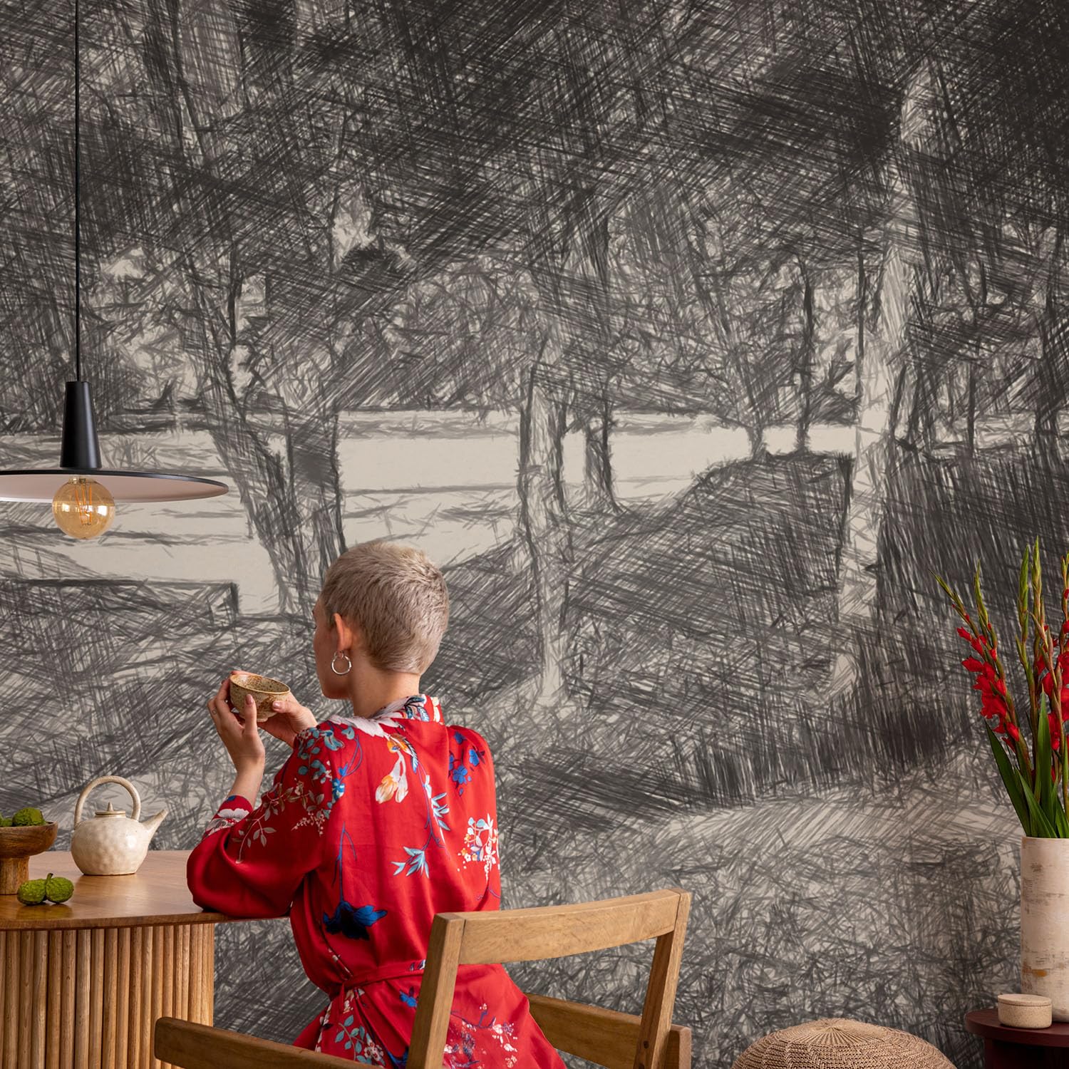 Papel Pintado Textil De Tejido No Tejido 250x250 cm Un paisaje tranquilo