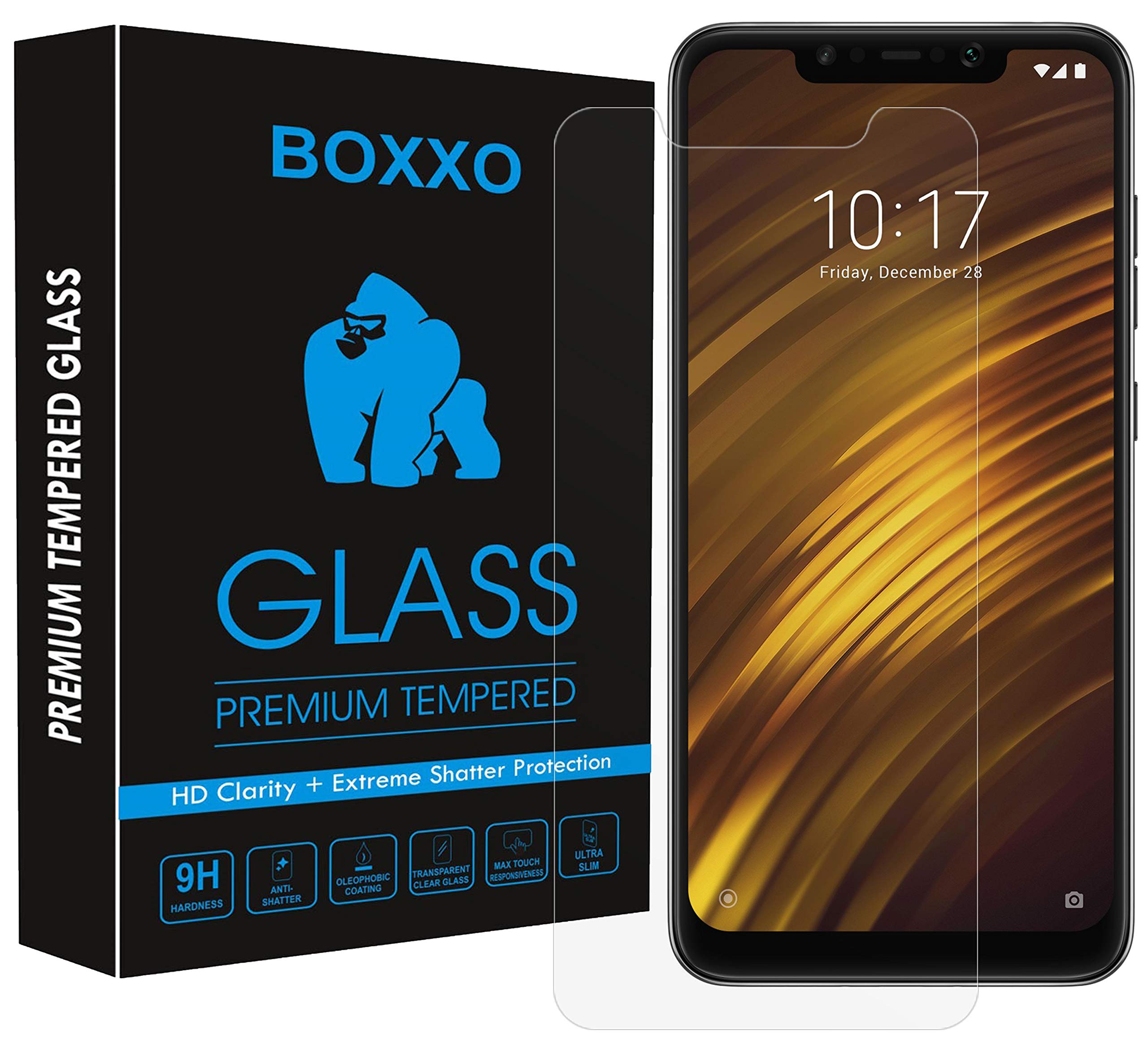 BOXXO |For Poco F1 | Tempered Glass Screen Protector Guard | Bubble Free Installation | Gorilla