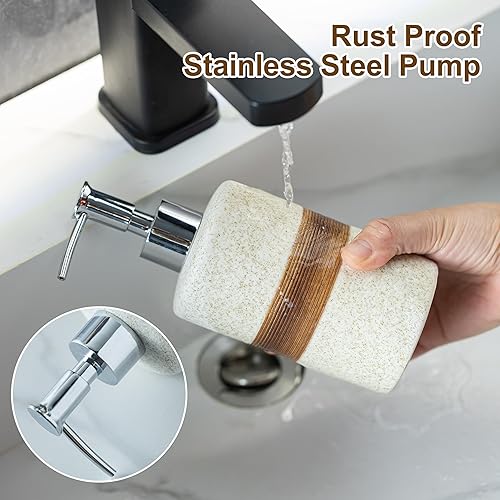 Miniatura 3 de Juego de 2 dispensadores de jabón de cerámica, incluye bomba de acero inoxidable, embudo de silicona y bandeja de diatomeas, jabón de manos, jabón