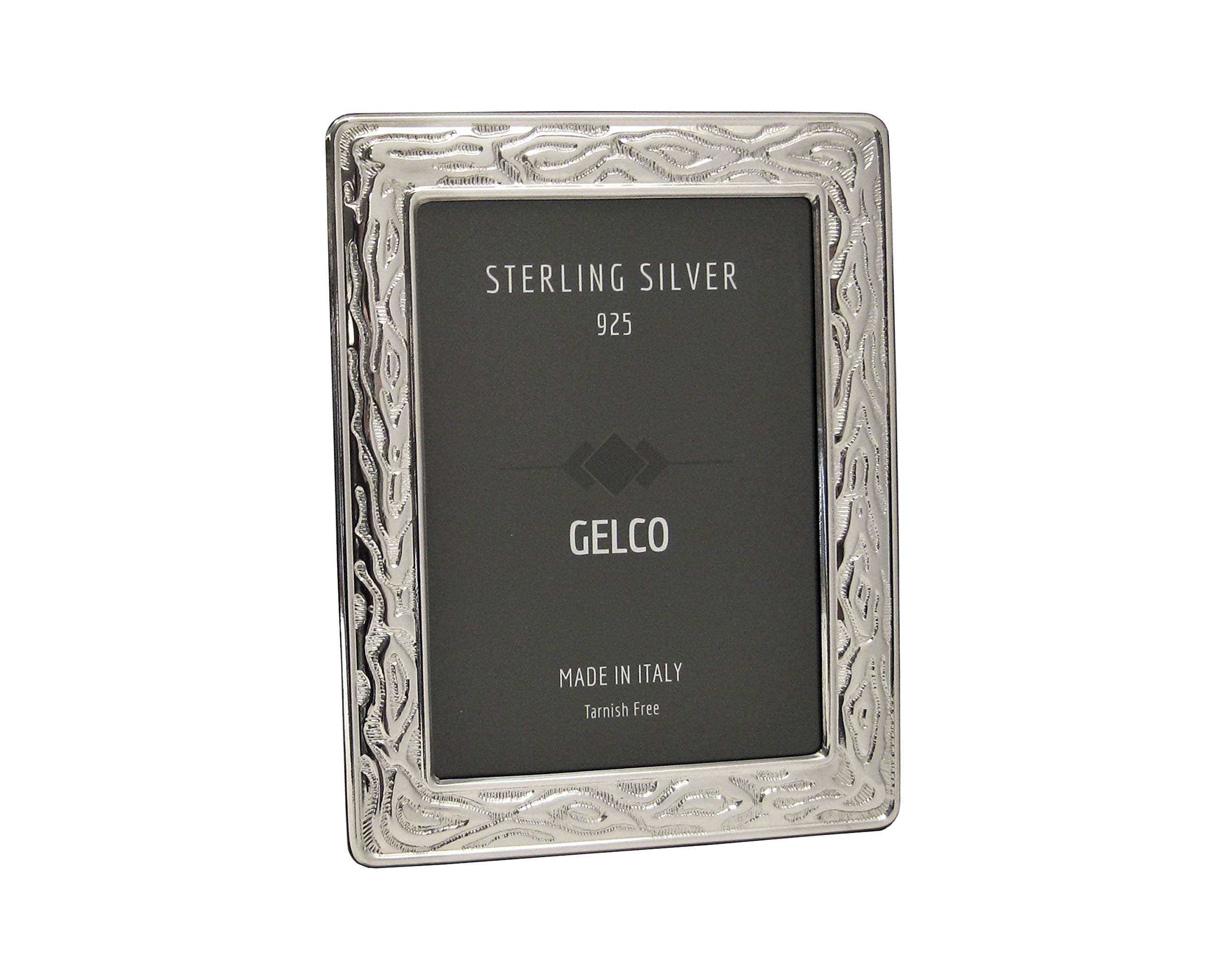 GelcoITALIAN 925 STERLING SILVER & WOODEN BACK TEXTURE DESIGN PICTURE FRAME (8x10)