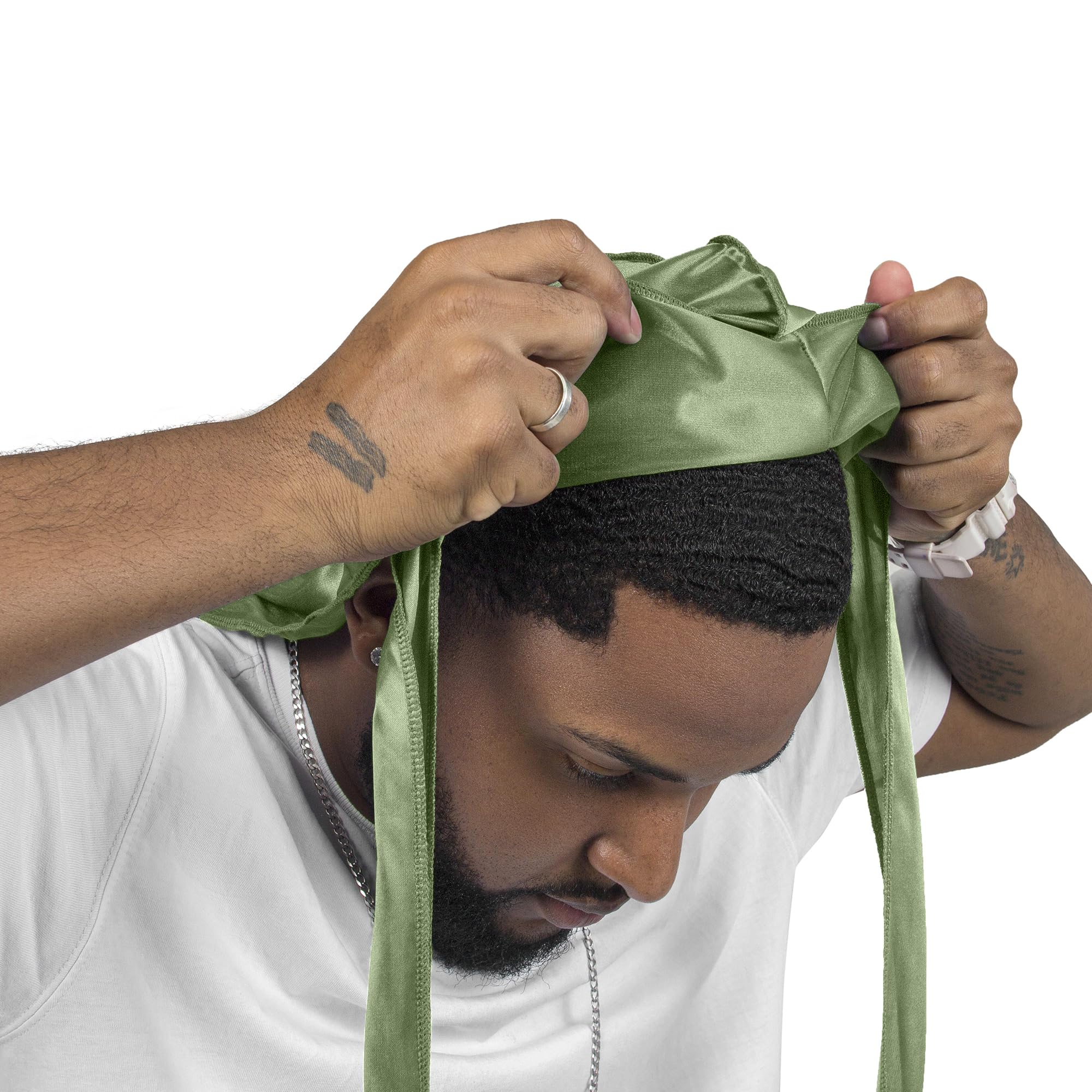 ForceWave 2 Pieces Silky Durag Pack for Men Women Waves, Premium Satin Deluxe Du-rag (Black+Sage)